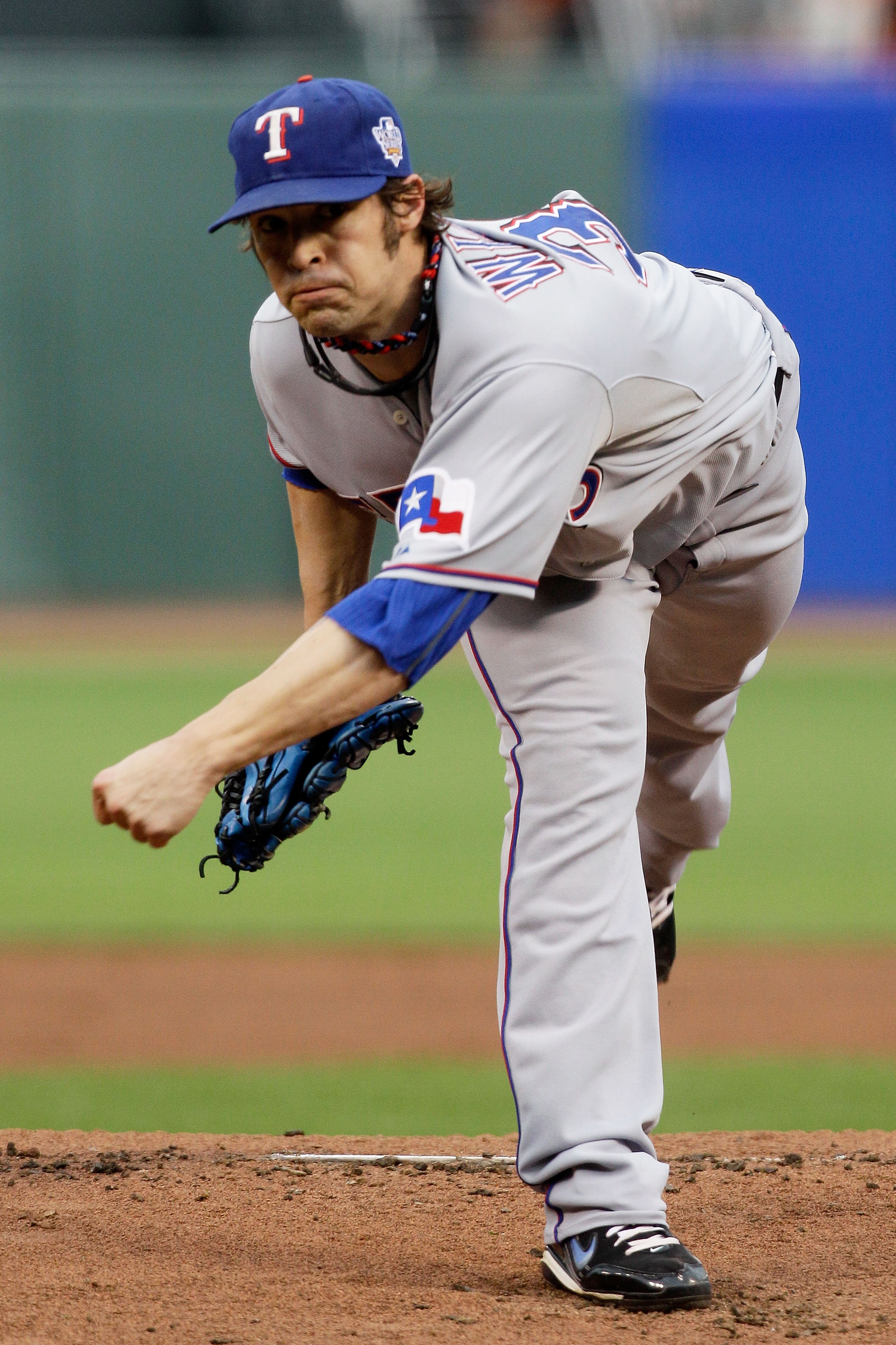 SAN FRANCISCO - OCTOBER 28:  Starting pitcher C.J. Wilson #36 of the Texas Rangers pitches in the first inning against the San Francisco Giants in Game Two of the 2010 MLB World Series at AT&T Park on October 28, 2010 in San Francisco, California.  (Photo