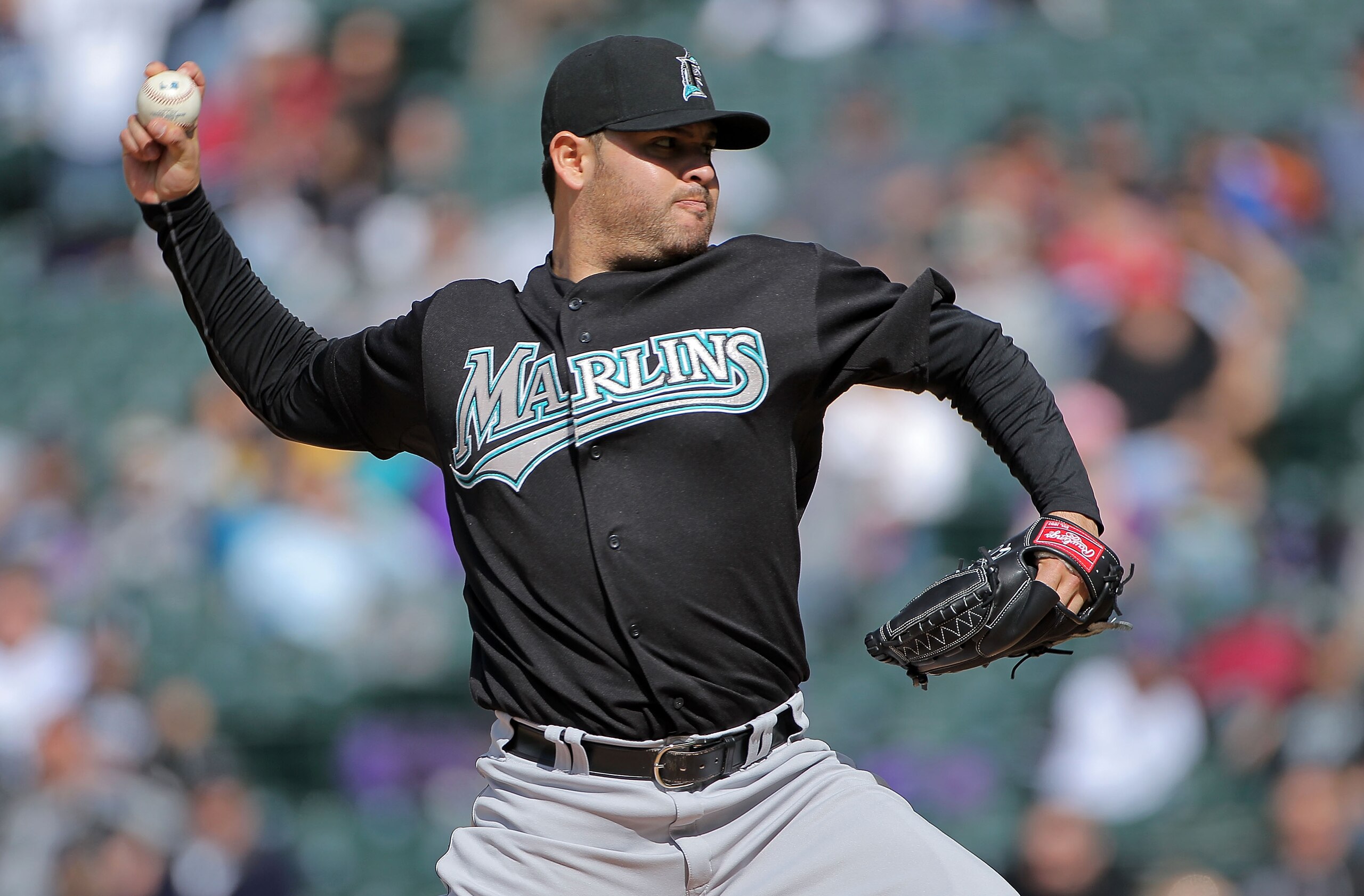 DENVER - APRIL 24:  Starting pitcher Ricky Nolasco #47 of the Florida Marlins works against the Colorado Rockies at Coors Field on April 24, 2010 in Denver, Colorado.  (Photo by Doug Pensinger/Getty Images)