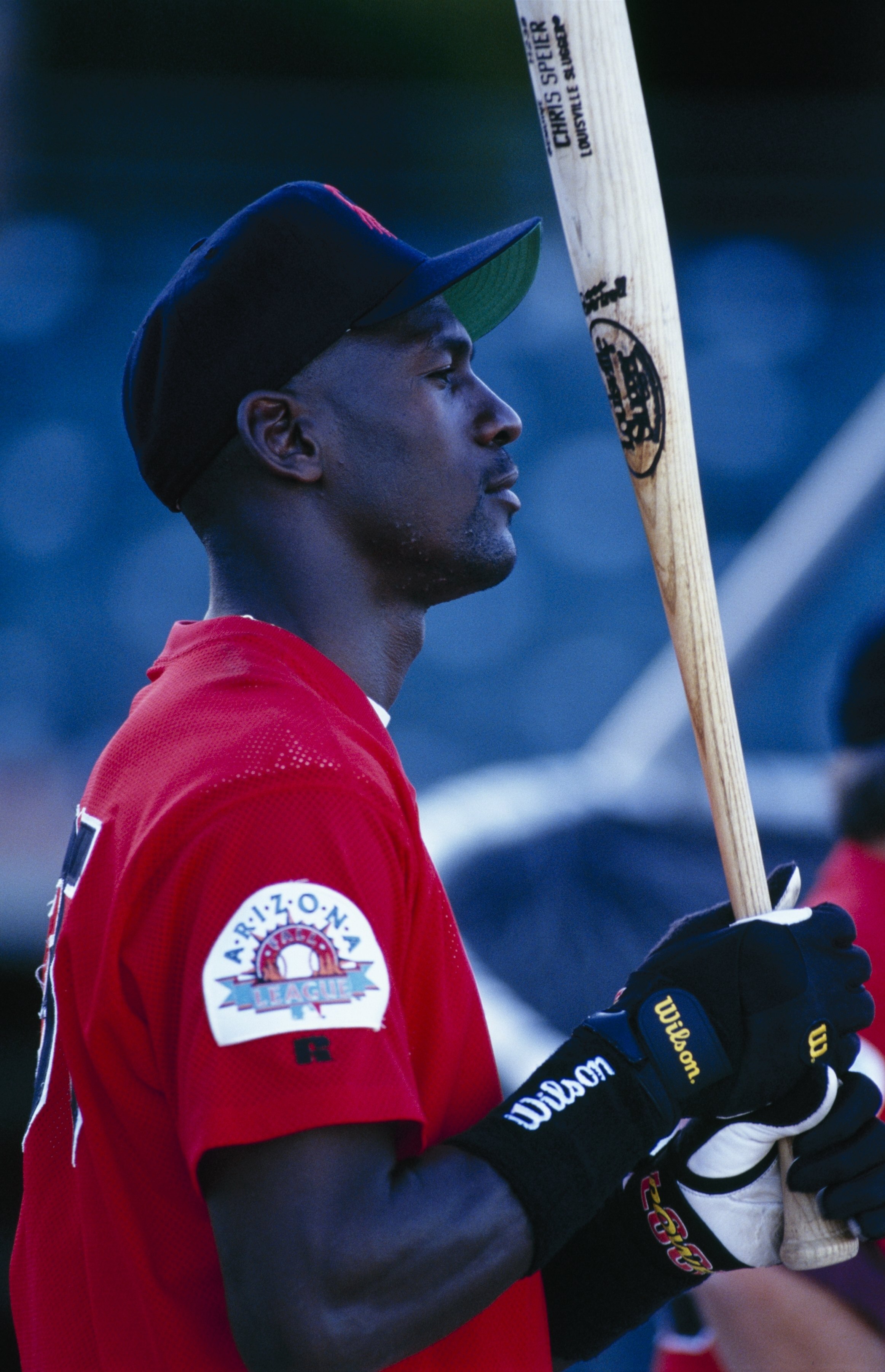 SCOTTSDALE, AZ - OCTOBER 26:  Michael Jordan of the Scottsdale Scorpions takes batting practice before an Arizona Fall League game at Scottsdale Stadium on October 26, 1994 in Scottsdale, Arizona. (Photo by Jonathan Daniel/Getty Images)