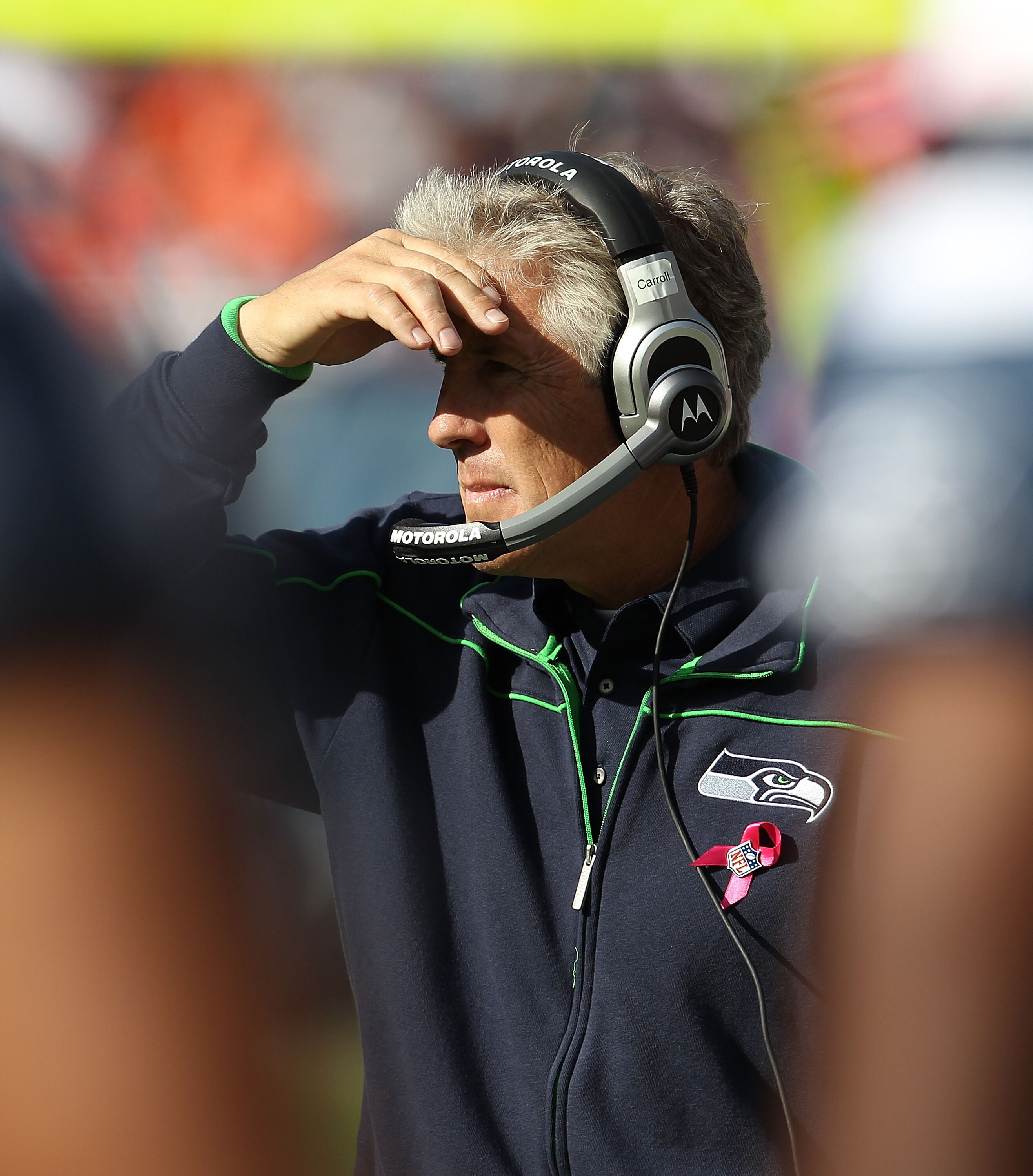 CHICAGO - OCTOBER 17: Head coach Pete Carroll of the Seattle Seahawks watches as his team takes on the Chicago Bears at Soldier Field on October 17, 2010 in Chicago, Illinois. The Seahawks defeated the Bears 23-20. (Photo by Jonathan Daniel/Getty Images)
