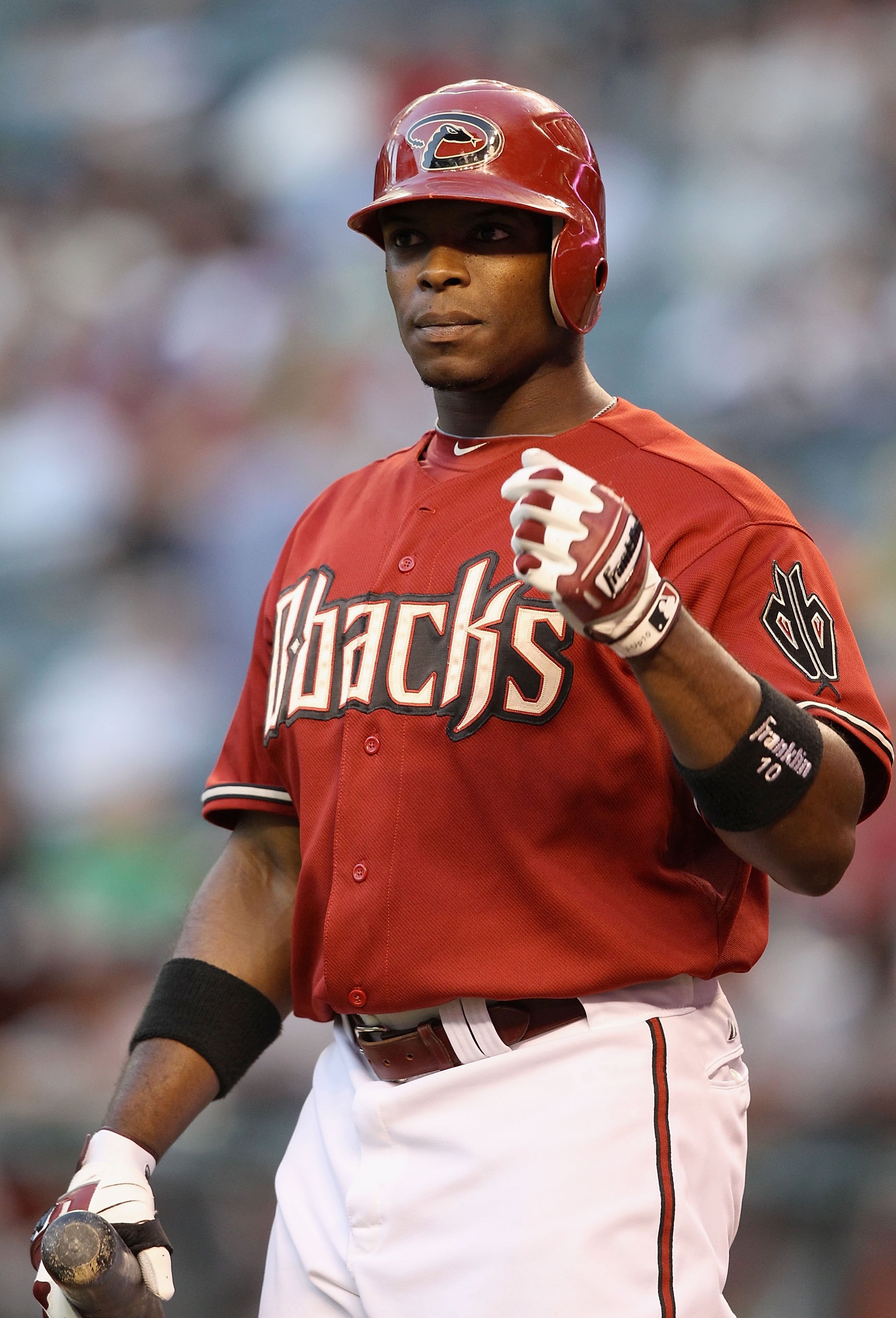 PHOENIX - MAY 19:  Justin Upton #10 of the Arizona Diamondbacks bats against the San Francisco Giants during the Major League Baseball game at Chase Field on May 19, 2010 in Phoenix, Arizona.  The Diamondbacks defeated the Giants 13-1.  (Photo by Christia