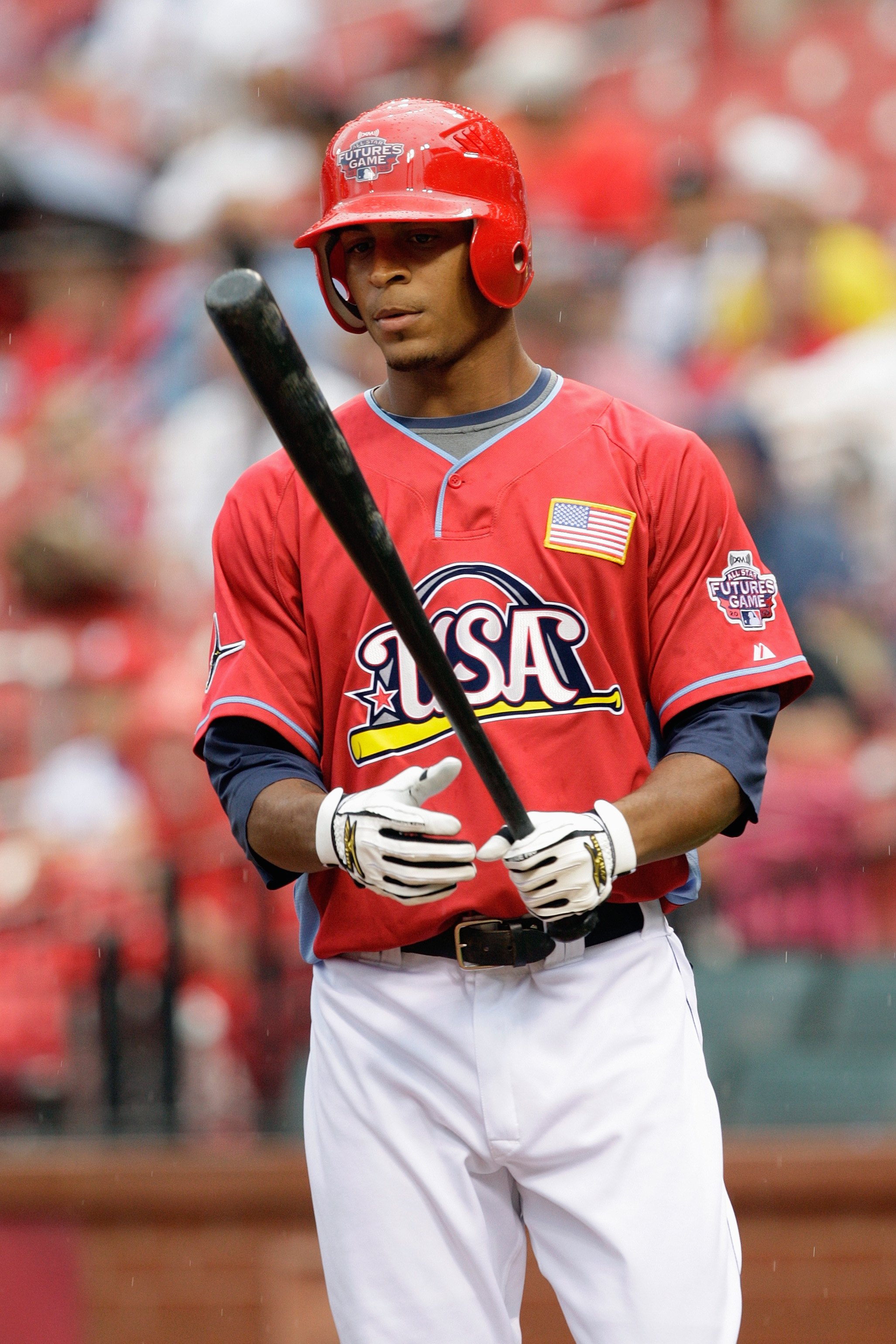 ST. LOUIS, MO - JULY 12: U.S. Futures All-Star Desmond Jennings of the Tampa Bay Rays stands at the plate during the 2009 XM All-Star Futures Game at Busch Stadium on July 12, 2009 in St. Louis, Missouri. (Photo by Jamie Squire/Getty Images)