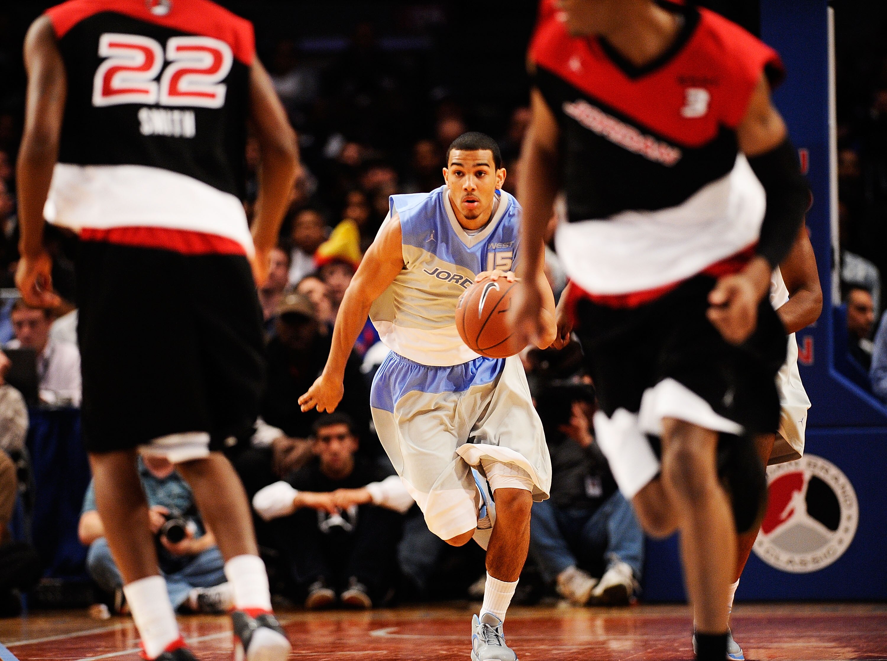NEW YORK - APRIL 17:  Cory Joseph #15 of West Team drives a ball to the basket against East Team during the National Game at the 2010 Jordan Brand classic at Madison Square Garden on April 17, 2010 in New York City.  (Photo by Jeff Zelevansky/Getty Images