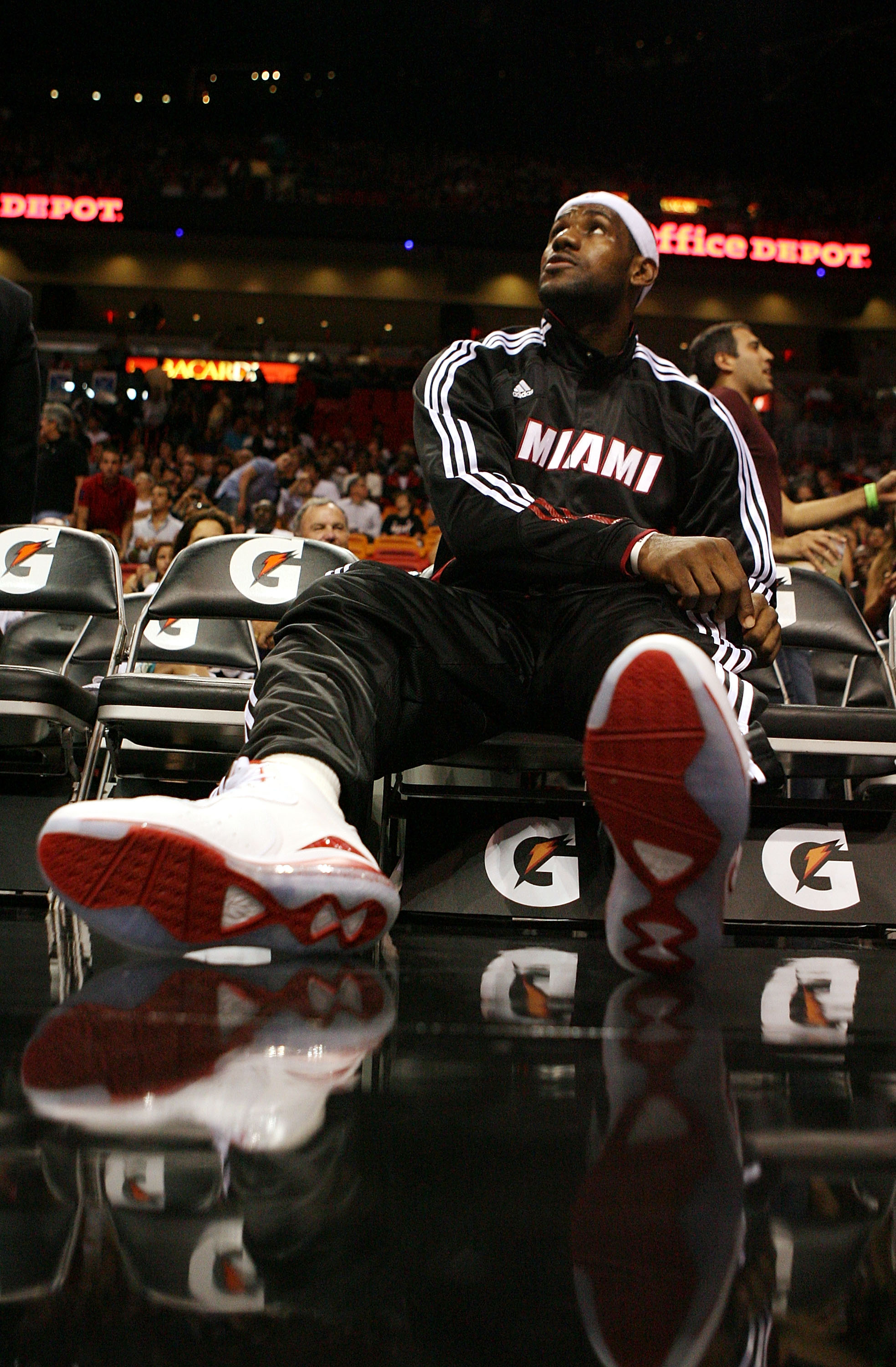 MIAMI - NOVEMBER 02:  Forward LeBropn James #6  of the Miami Heat prior to being introduced and  taking on the Minnesota Wolves at American Airlines Arena on November 2, 2010 in Miami, Florida. NOTE TO USER: User expressly acknowledges and agrees that, by