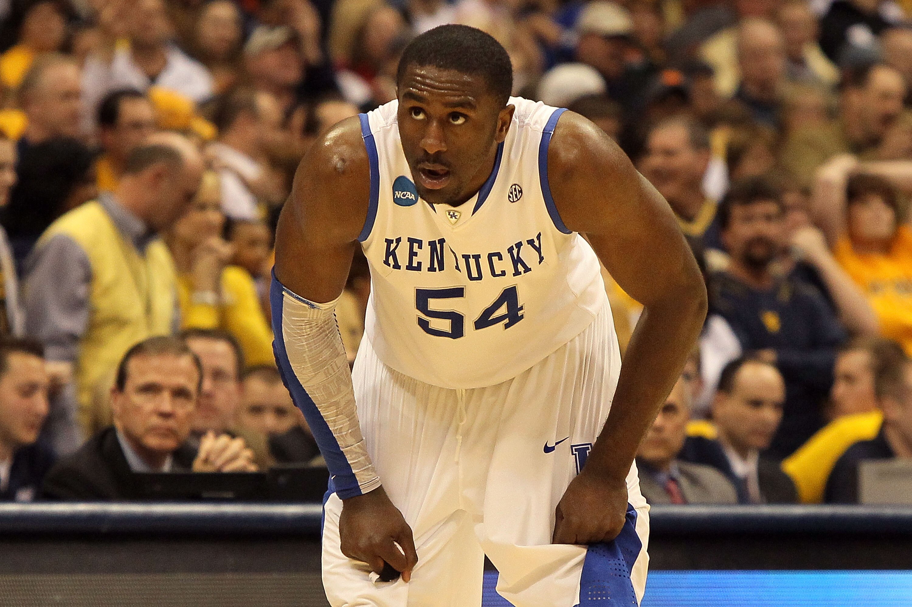 SYRACUSE, NY - MARCH 27:  Patrick Patterson #54 of the Kentucky Wildcats looks on against the West Virginia Mountaineers during the east regional final of the 2010 NCAA men's basketball tournament at the Carrier Dome on March 27, 2010 in Syracuse, New Yor