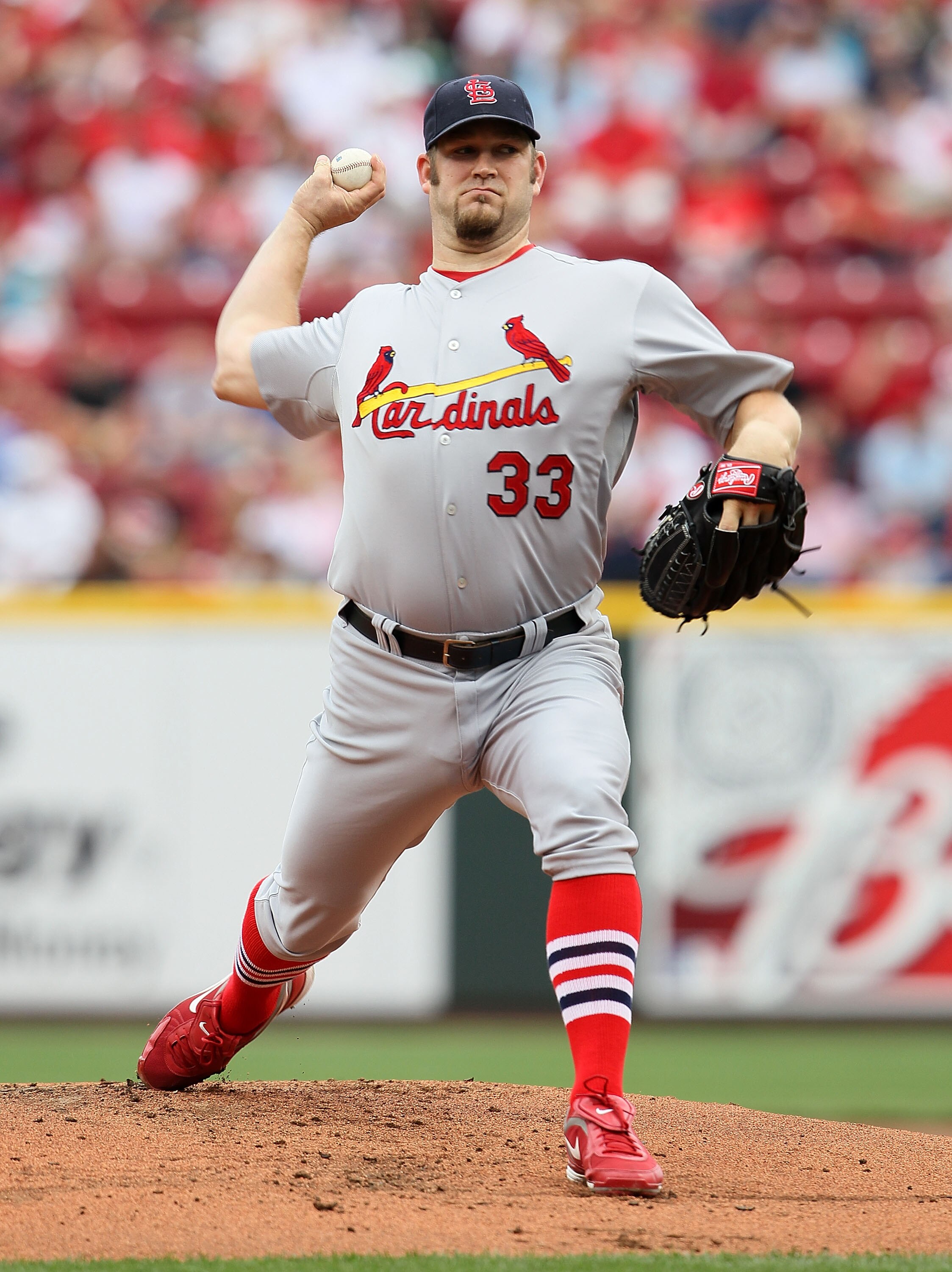 CINCINNATI - MAY 16:  Brad Penny #33 of the St. Louis Cardinals throws a pitch during the game against the Cincinnati Reds at Great American Ball Park on May 16, 2010 in Cincinnati, Ohio.  (Photo by Andy Lyons/Getty Images)