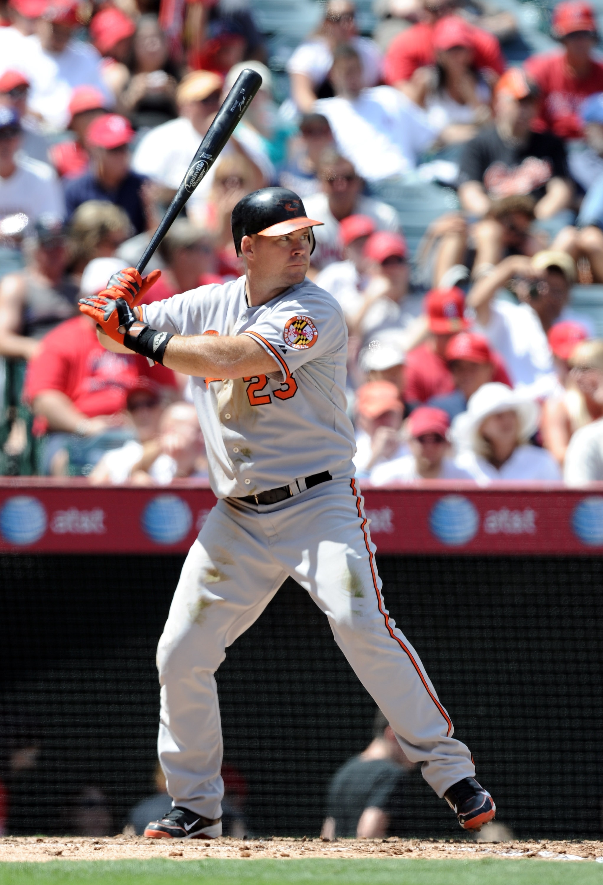 ANAHEIM, CA - AUGUST 29:  Ty Wigginton #23 of the Baltimore Orioles at bat against the Los Angeles Angels of Anaheim at Angel Stadium on August 29, 2010 in Anaheim, California.  (Photo by Harry How/Getty Images)