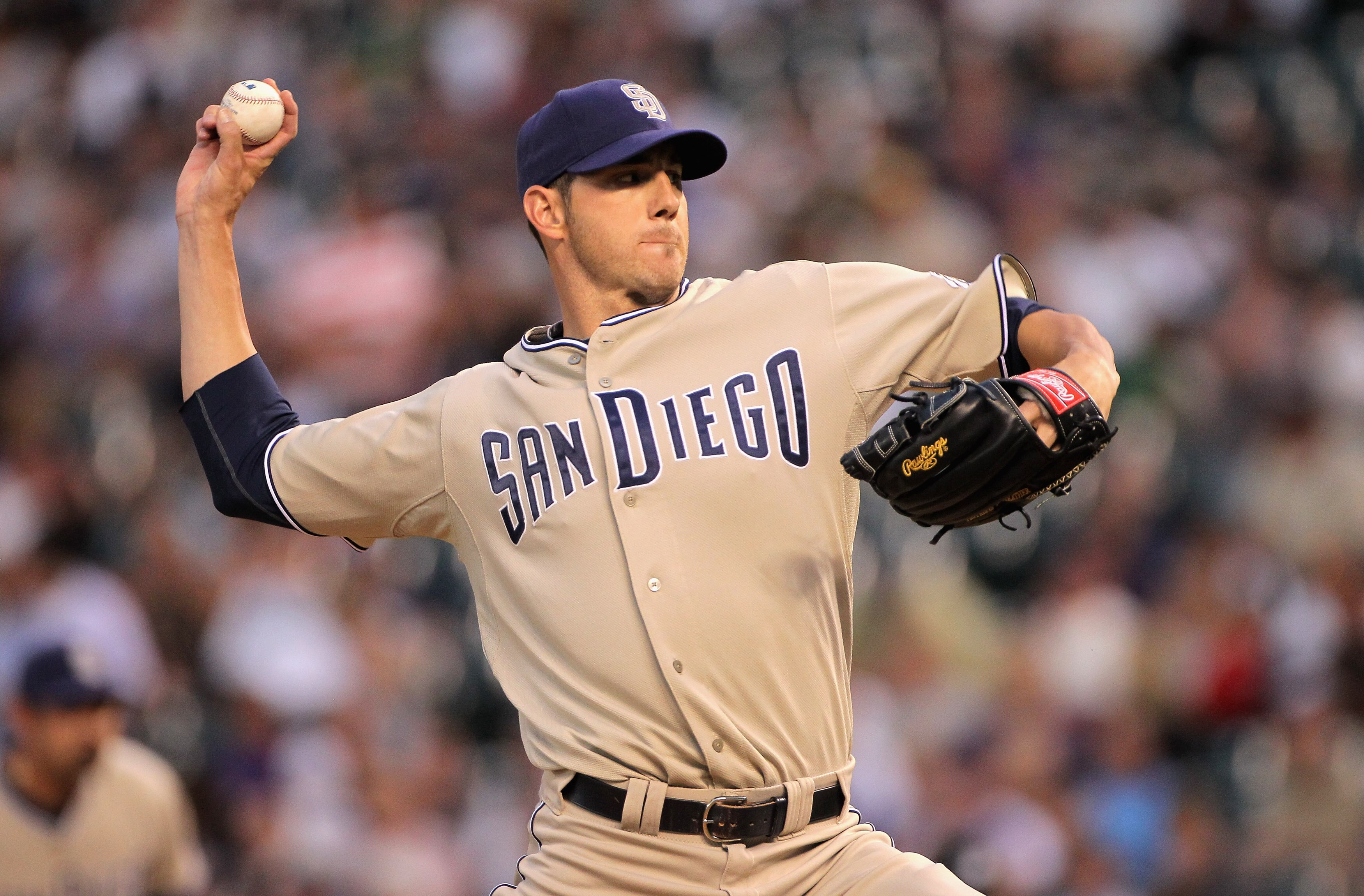 DENVER - SEPTEMBER 14:  Starting pitcher Jon Garland #27 of the San Diego Padres delivers against the Colorado Rockies at Coors Field on September 14, 2010 in Denver, Colorado.  (Photo by Doug Pensinger/Getty Images)