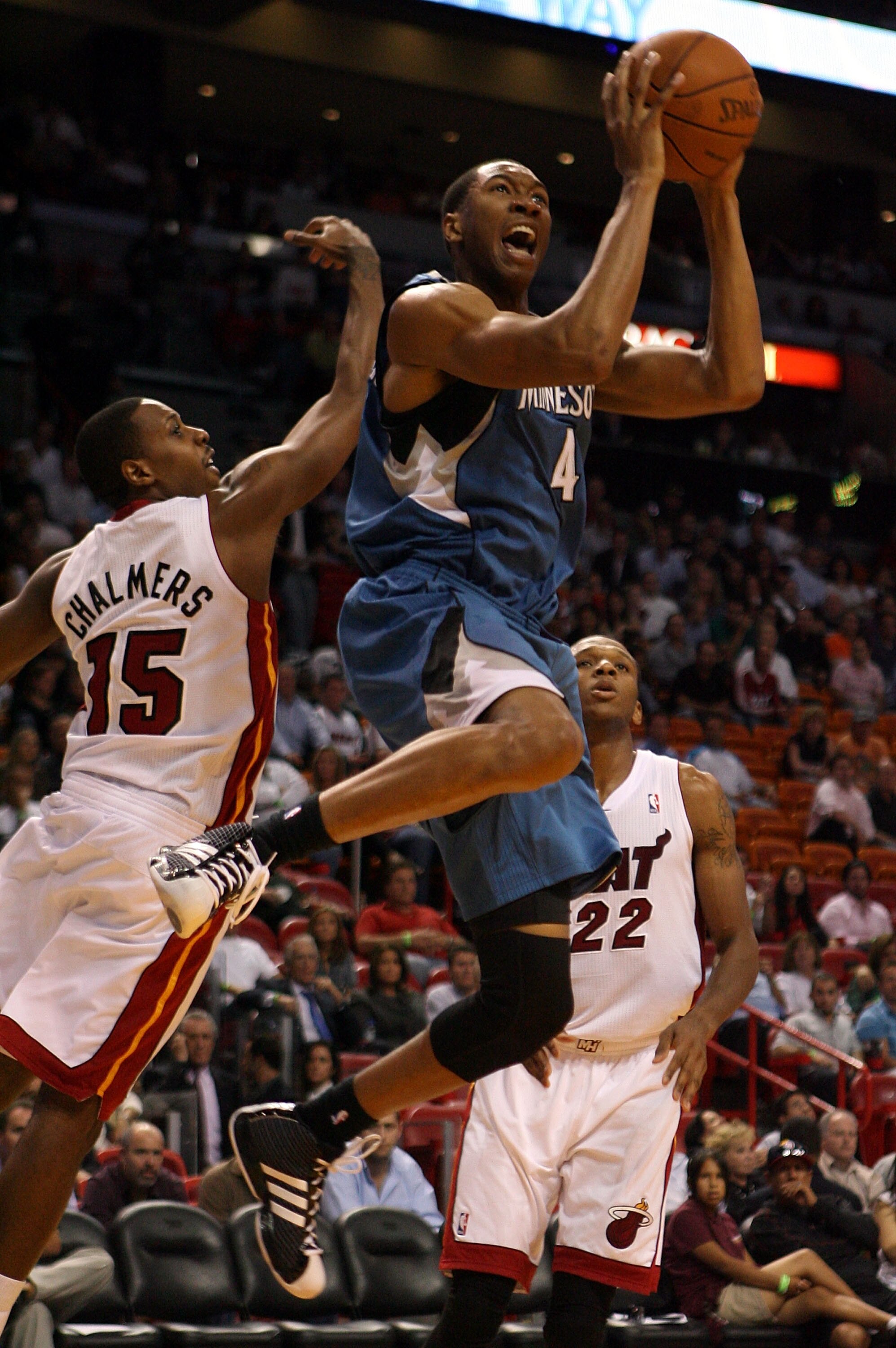 MIAMI - NOVEMBER 02:  Forward wesley Johnson #4 of the Minnesota Wolves shoots against the Miami Heat at American Airlines Arena on November 2, 2010 in Miami, Florida. NOTE TO USER: User expressly acknowledges and agrees that, by downloading and or using 