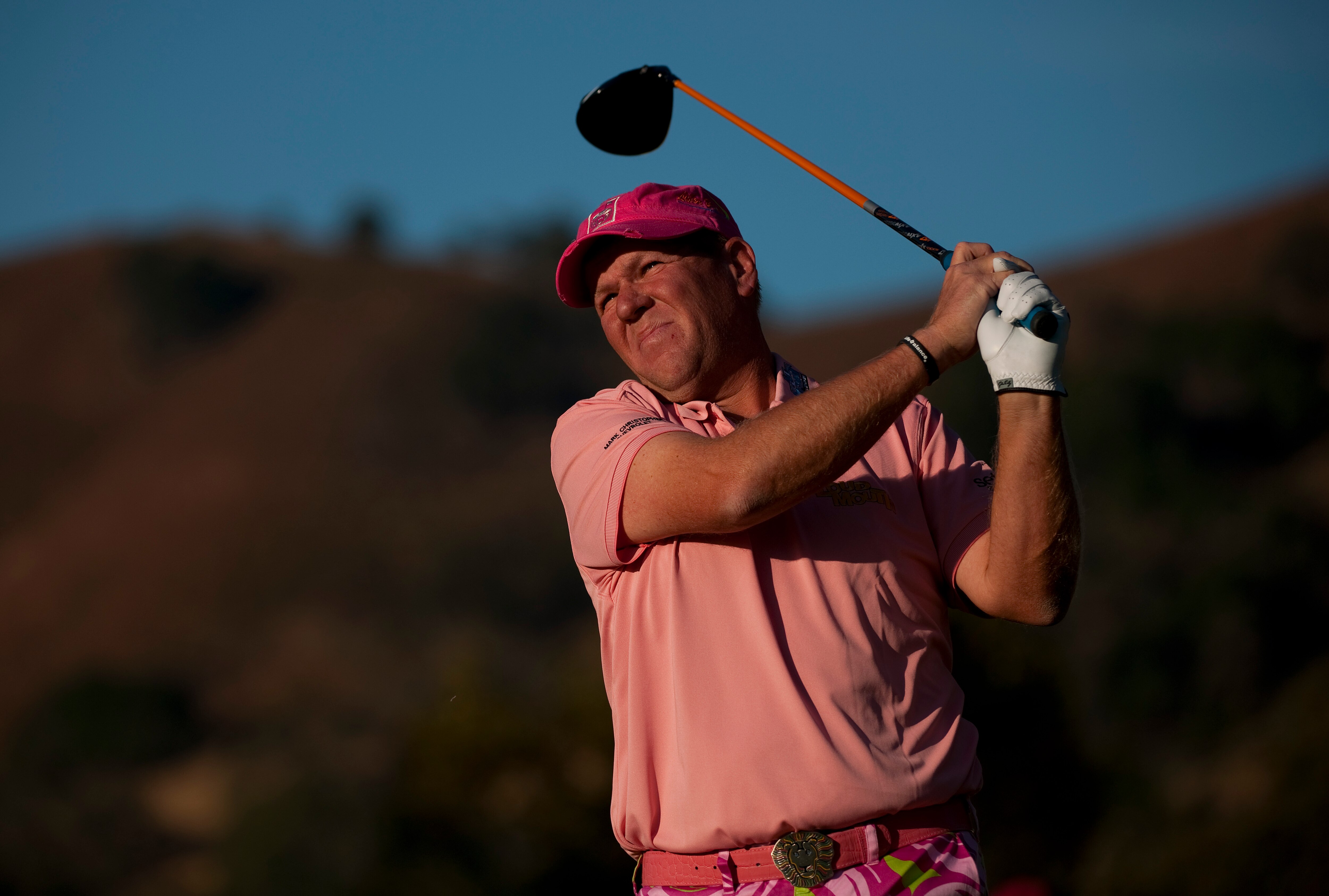 SAN MARTIN, CA - OCTOBER 14:  John Daly makes a tee shot on the 10th hole during the first round of the Frys.com Open at the CordeValle Golf Club on October 14, 2010 in San Martin, California.  (Photo by Robert Laberge/Getty Images)