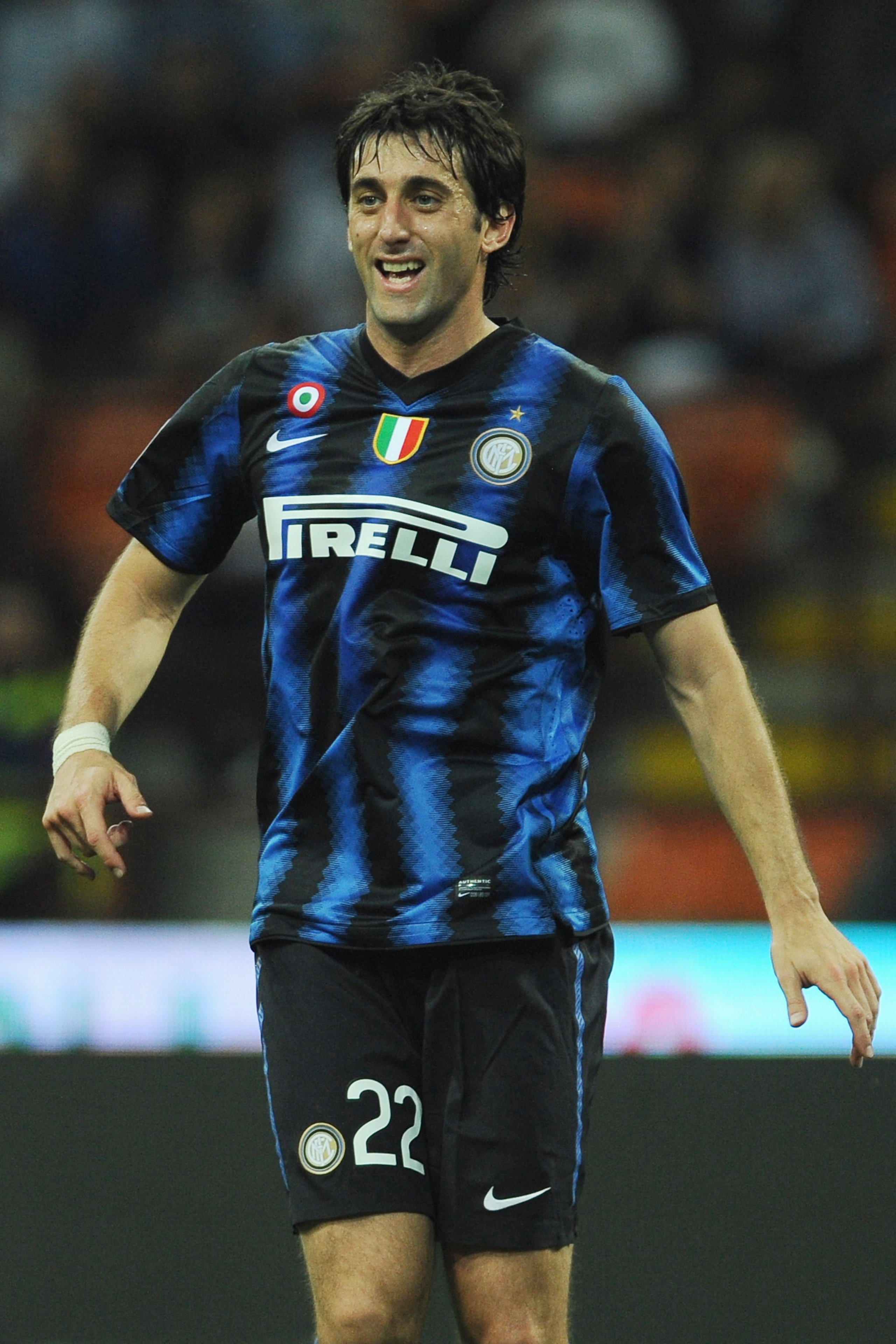 MILAN, ITALY - SEPTEMBER 22: Diego Milito of FC Internazionale Milano smiles during the Serie A match between FC Internazionale Milano and AS Bari at Stadio Giuseppe Meazza on September 22, 2010 in Milan, Italy. (Photo by Valerio Pennicino/Getty Images) MILAN, ITALY - SEPTEMBER 22: Diego Milito of FC Internazionale Milano smiles during the Serie A match between FC Internazionale Milano and AS Bari at Stadio Giuseppe Meazza on September 22, 2010 in Milan, Italy. (Photo by Valerio Pennicino/Getty Images)