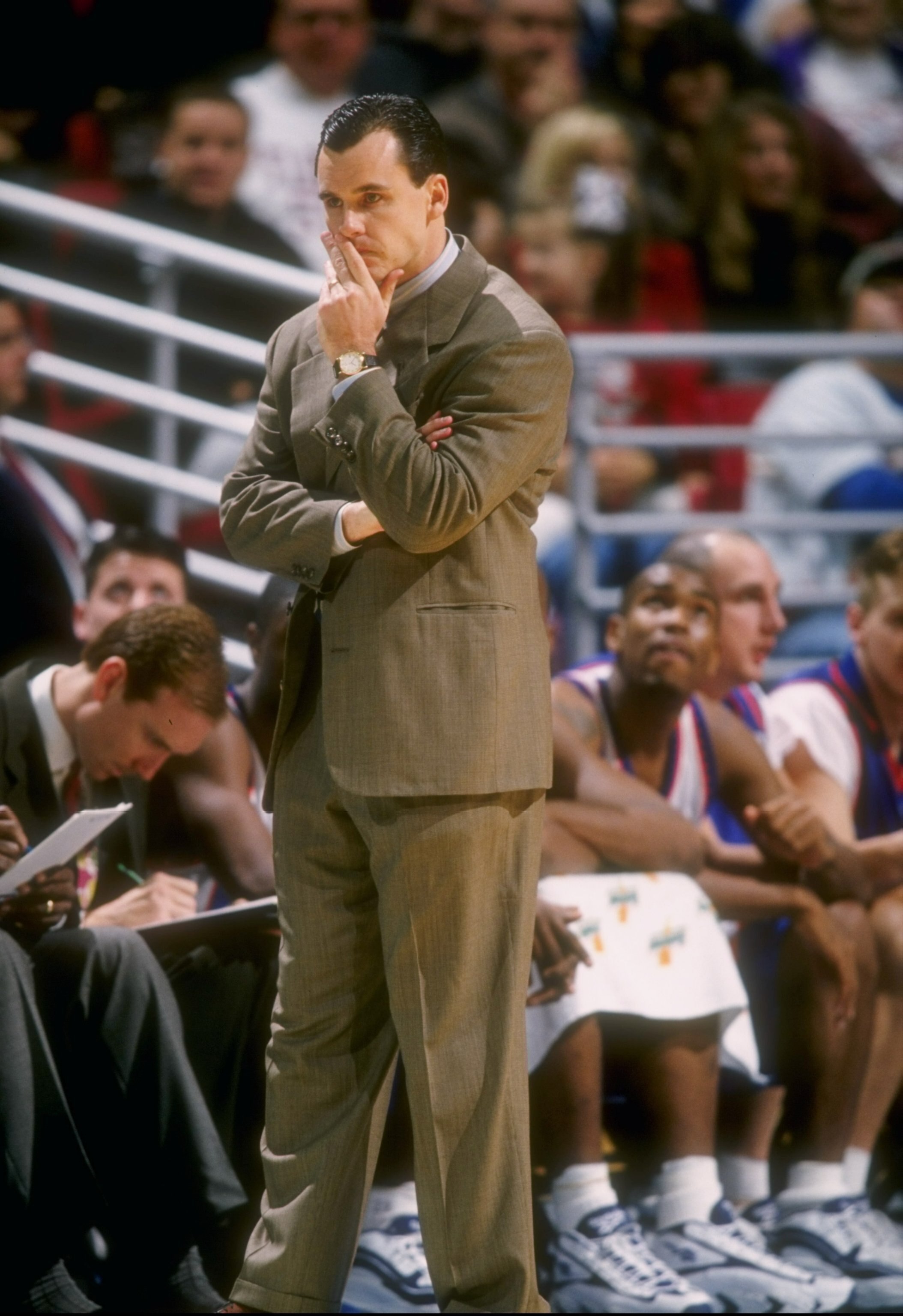 21 Dec 1996:  Florida Gators head coach Billy Donovan looks on during the Milk Challenge Classic against the Florida State Seminoles at Orlando Arena in Orlando, Florida.  FSU won the game, 79-65. Mandatory Credit: Andy Lyons  /Allsport
