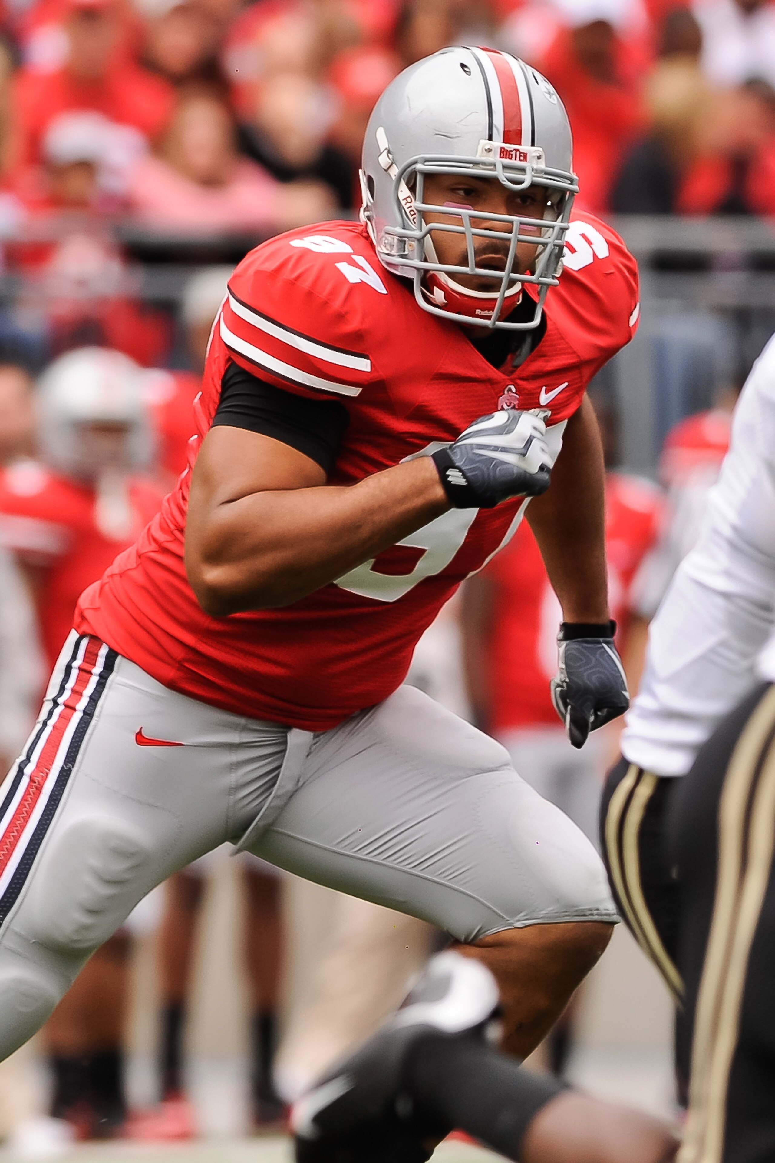COLUMBUS, OH - OCTOBER 23:  Cameron Heyward #97 of the Ohio State Buckeyes chases after a Purdue Boilermaker ballcarrier at Ohio Stadium on October 23, 2010 in Columbus, Ohio.  (Photo by Jamie Sabau/Getty Images)