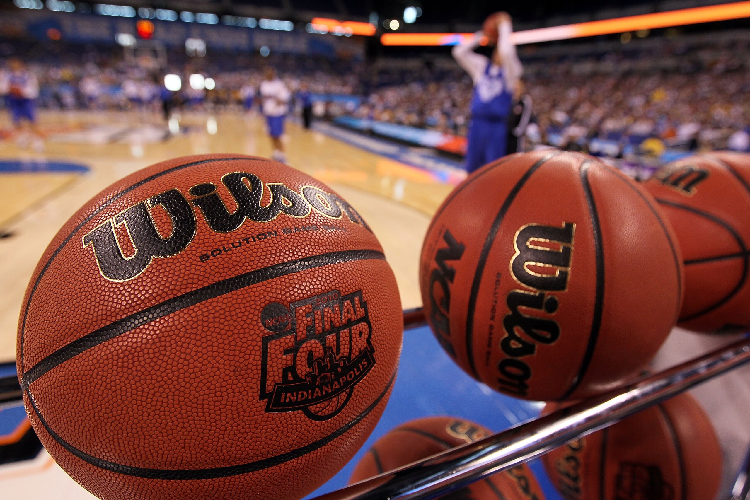 INDIANAPOLIS - APRIL 02: A detail picture of the basketballs as the Duke Blue Devils during practice prior to the 2010 Final Four of the NCAA Division I Men's Basketball Tournament at Lucas Oil Stadium on April 2, 2010 in Indianapolis, Indiana. (Photo b INDIANAPOLIS - APRIL 02: A detail picture of the basketballs as the Duke Blue Devils during practice prior to the 2010 Final Four of the NCAA Division I Men's Basketball Tournament at Lucas Oil Stadium on April 2, 2010 in Indianapolis, Indiana. (Photo b