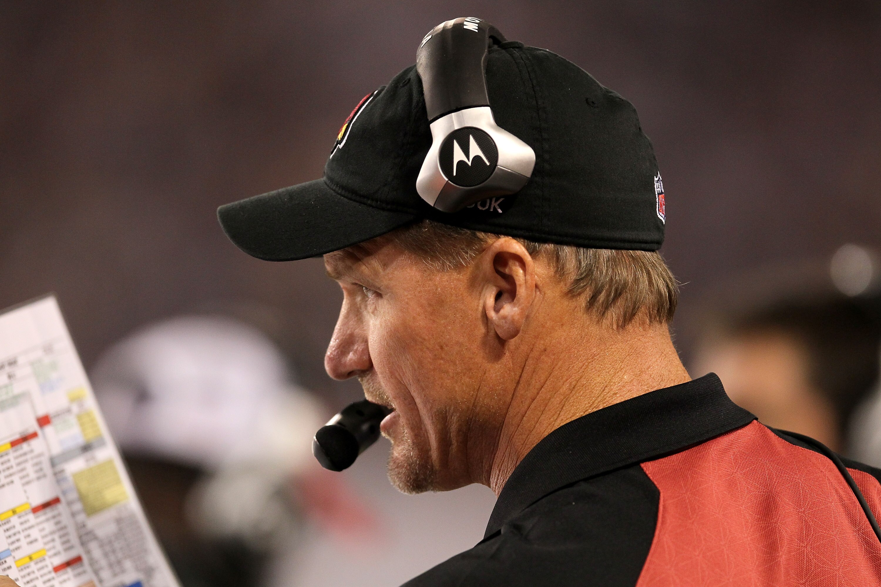 MINNEAPOLIS - NOVEMBER 7: Head coach Ken Whisenhunt of the Arizona Cardinals works on the sidelines in the game with the Minnesota Vikings at Hubert H. Humphrey Metrodome on November 7, 2010 in Minneapolis, Minnesota. The Vikings won 27-24. (Photo by Step