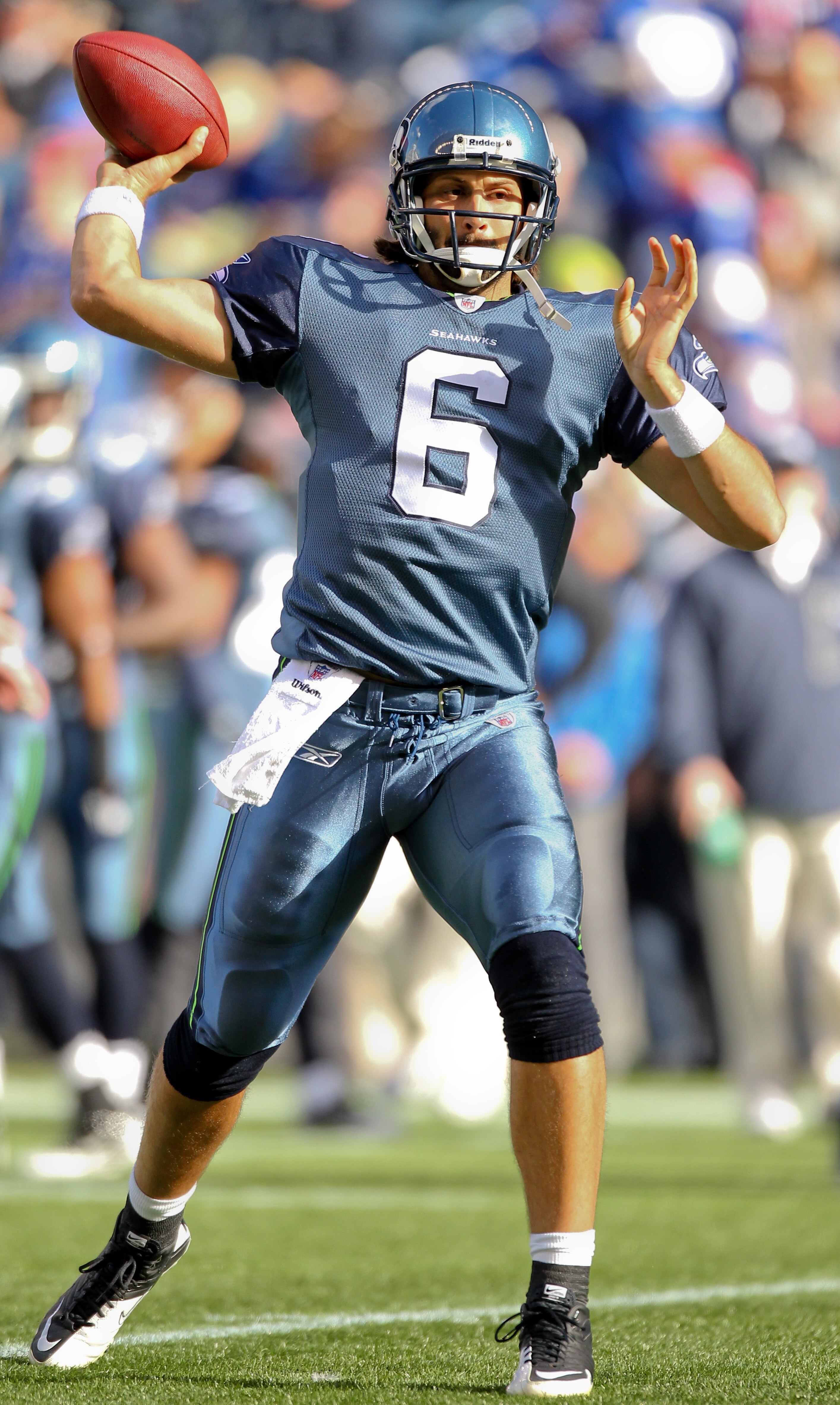 SEATTLE - NOVEMBER 07: Quarterback Charlie Whitehurst #6 of the Seattle Seahawks warms up prior to the game against the New York Giants at Qwest Field on November 7, 2010 in Seattle, Washington. The Giants defeated the Seahawks 41-7. (Photo by Otto Greul SEATTLE - NOVEMBER 07: Quarterback Charlie Whitehurst #6 of the Seattle Seahawks warms up prior to the game against the New York Giants at Qwest Field on November 7, 2010 in Seattle, Washington. The Giants defeated the Seahawks 41-7. (Photo by Otto Greul
