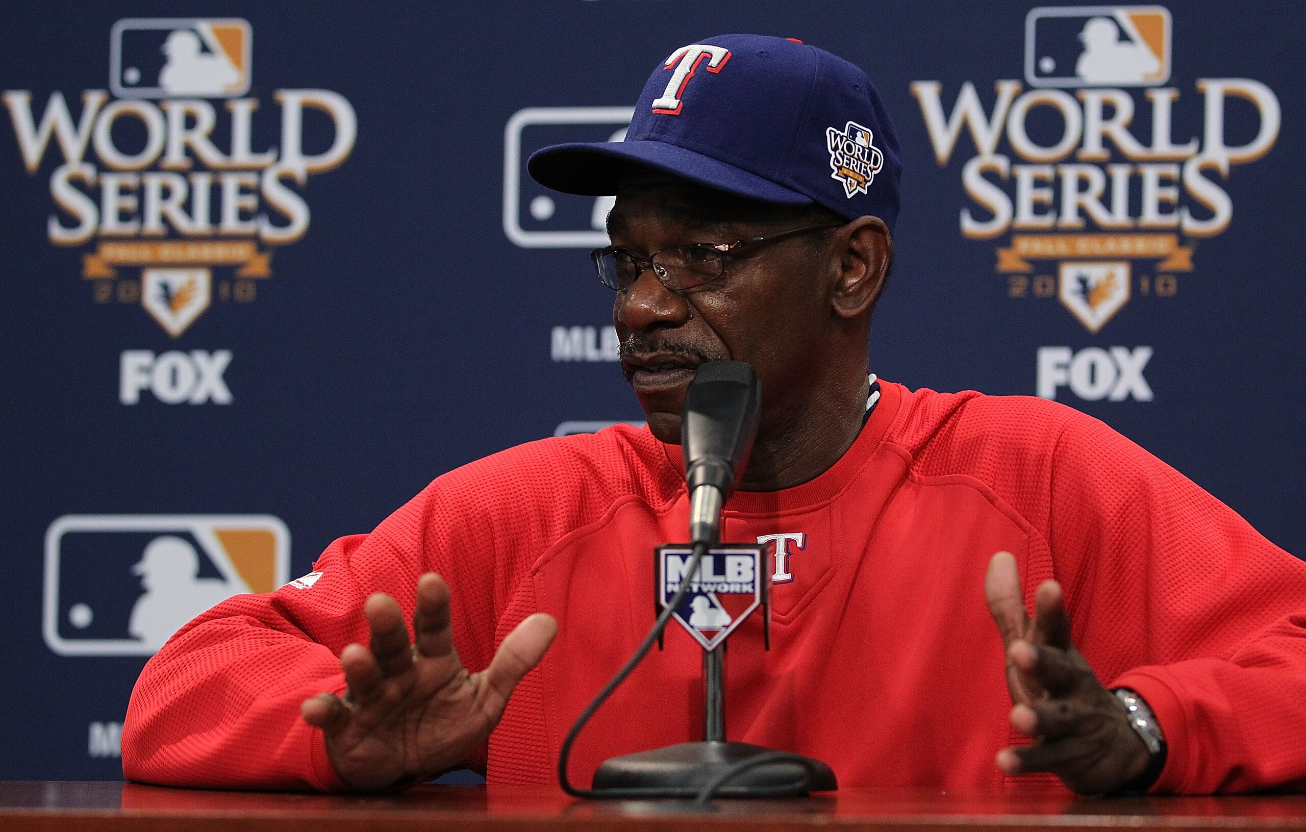 ARLINGTON, TX - OCTOBER 29: Manager Ron Washington of the Texas Rangers speaks during a press conference for the 2010 World Series at Rangers Ballpark in Arlington on October 29, 2010 in Arlington, Texas. (Photo by Ronald Martinez/Getty Images) ARLINGTON, TX - OCTOBER 29: Manager Ron Washington of the Texas Rangers speaks during a press conference for the 2010 World Series at Rangers Ballpark in Arlington on October 29, 2010 in Arlington, Texas. (Photo by Ronald Martinez/Getty Images)