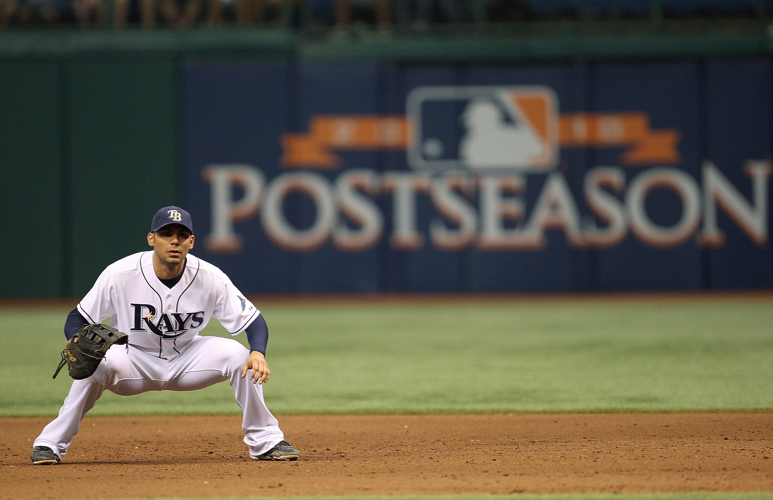 ST PETERSBURG, FL - OCTOBER 06:  6: Carlos Pena (23) of the Tampa Bay Rays plays first base during Game 1 of the ALDS against the Texas Rangers at Tropicana Field on October 6, 2010 in St. Petersburg, Florida.  (Photo by Mike Ehrmann/Getty Images)