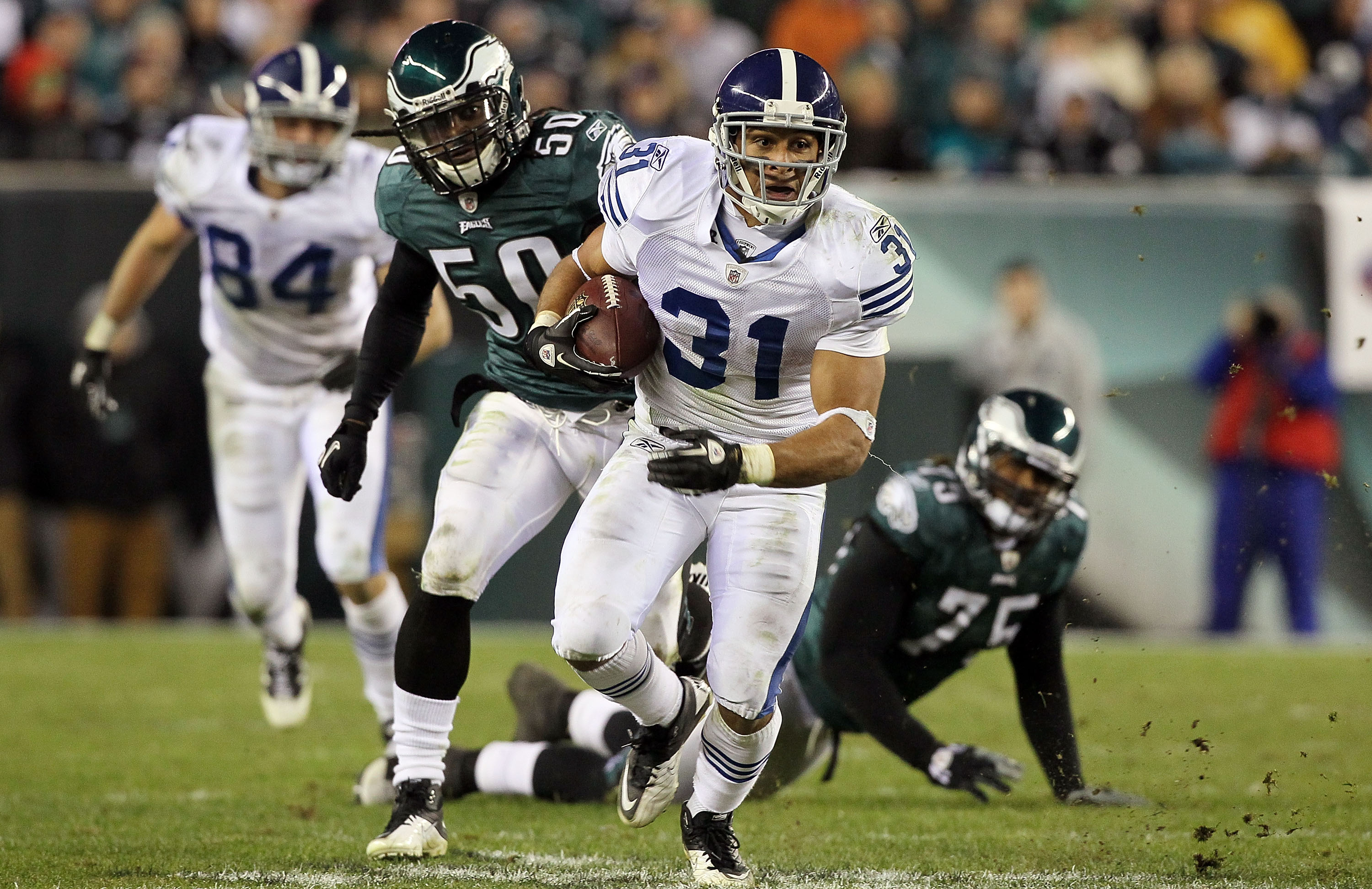 PHILADELPHIA - NOVEMBER 07: Donald Brown #31 of the Indianapolis Colts runs the ball against the Philadelphia Eagles on November 7, 2010 at Lincoln Financial Field in Philadelphia, Pennsylvania. The Eagles defeated the Colts 26-24. (Photo by Jim McIsaac PHILADELPHIA - NOVEMBER 07: Donald Brown #31 of the Indianapolis Colts runs the ball against the Philadelphia Eagles on November 7, 2010 at Lincoln Financial Field in Philadelphia, Pennsylvania. The Eagles defeated the Colts 26-24. (Photo by Jim McIsaac