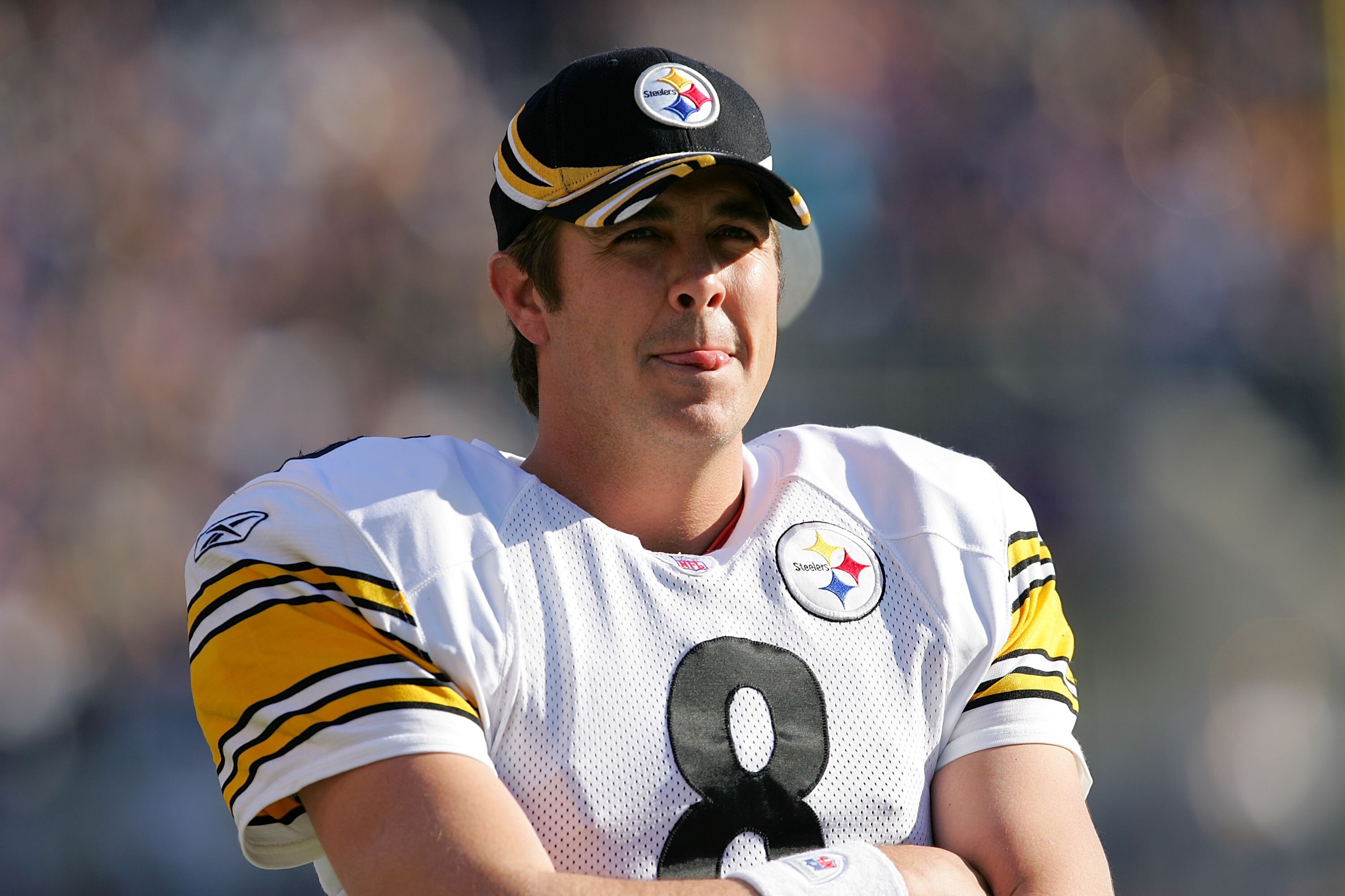 BALTIMORE - NOVEMBER 20:  Quarterback Tommy Maddox #8 of the Pittsburgh Steelers watches from the sidelines during the first half of the game against the Baltimore Ravens on November 20, 2005 at M&T Bank Stadium in Baltimore, Maryland. The Ravens defeated
