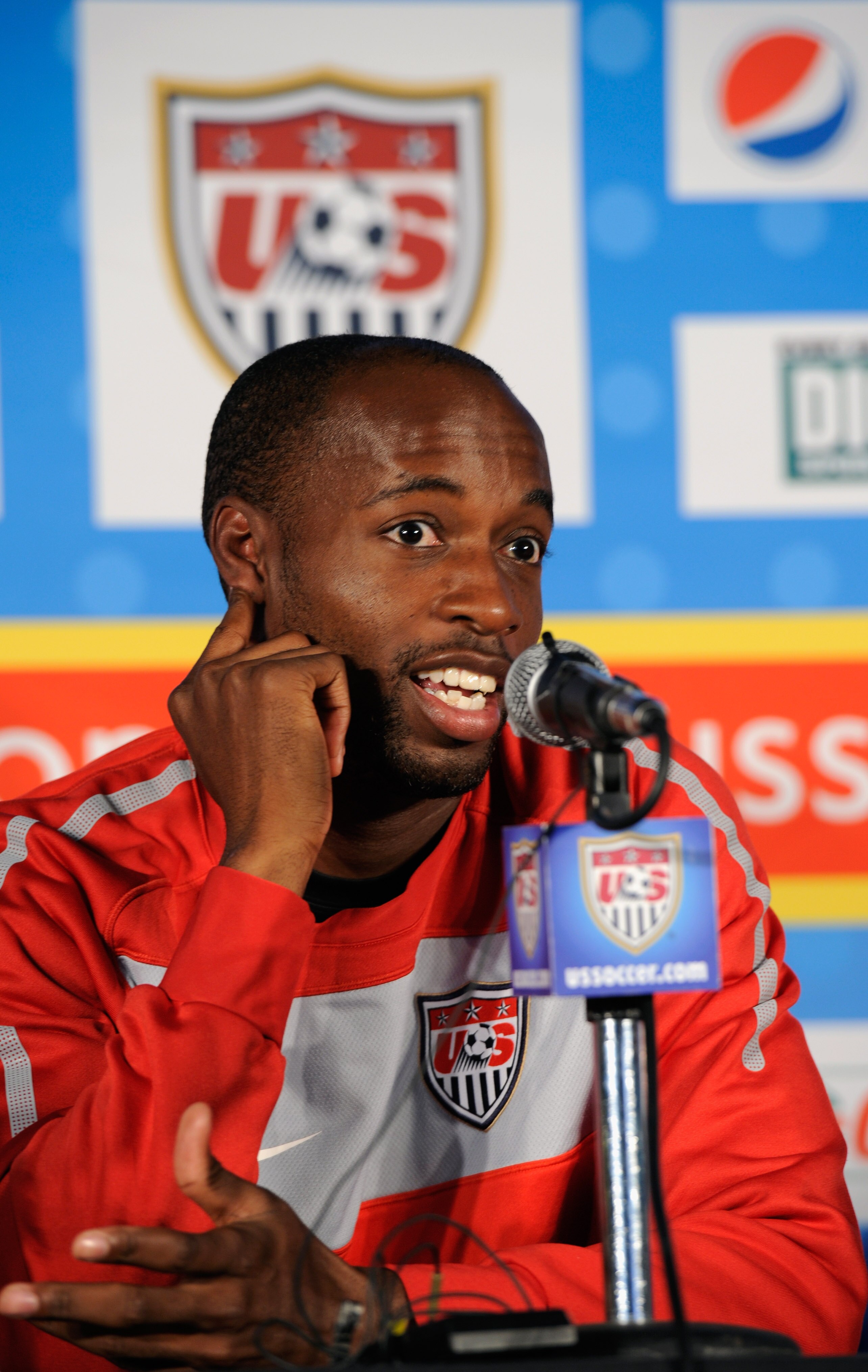 PRETORIA, SOUTH AFRICA - JUNE 02:  Midfielder DeMarcus Beasley of US national soccer speaks during a news conference on June 2, 2010 in Pretoria, South Africa.  (Photo by Kevork Djansezian/Getty Images)