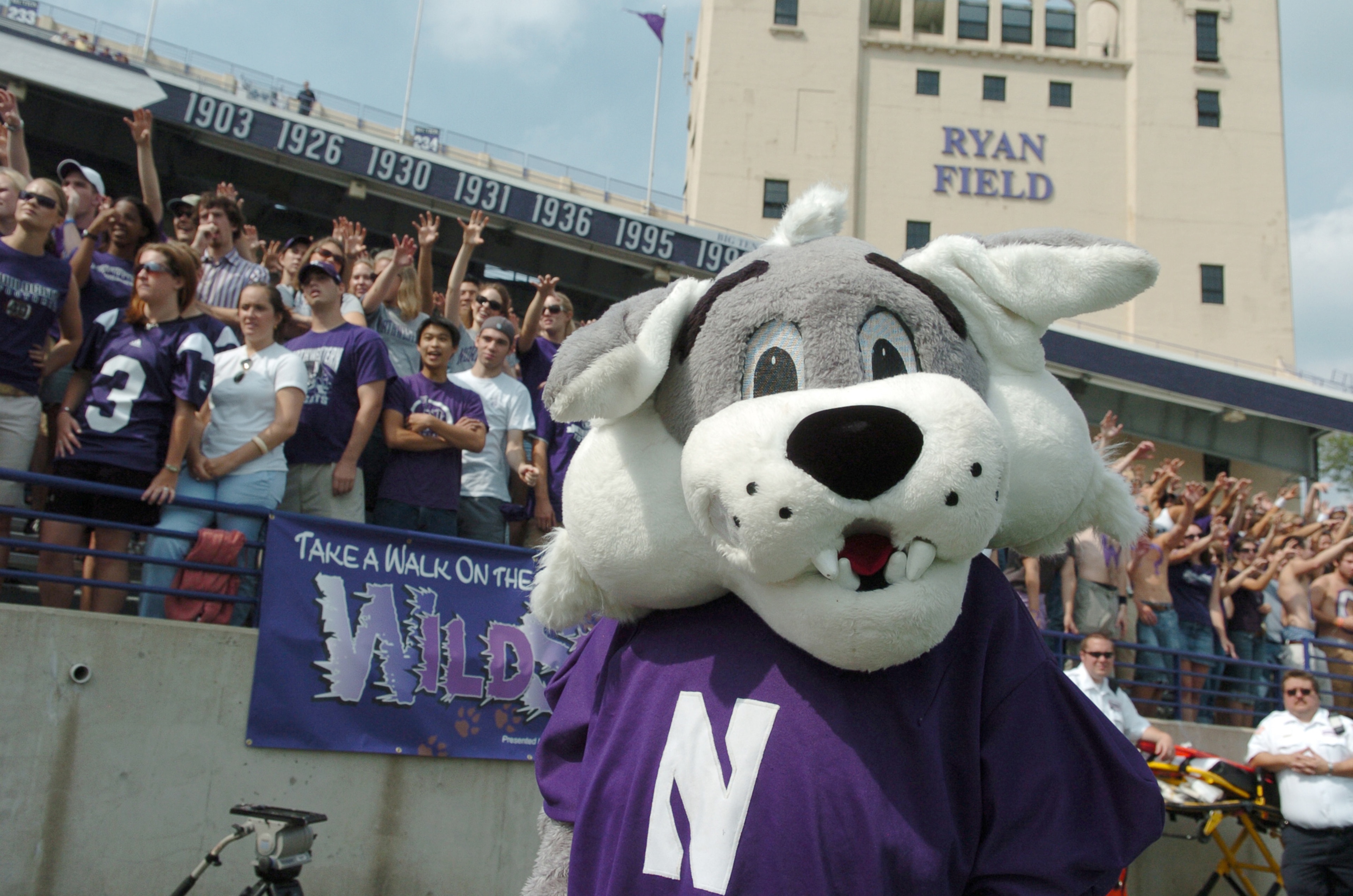 Northwestern mascot Willie patrols the sidelines at Ryan Field  against Eastern Michigan September 16, 2006 at Evanston.  The Wildcats won 14 - 6. (Photo by A. Messerschmidt/Getty Images) *** Local Caption ***