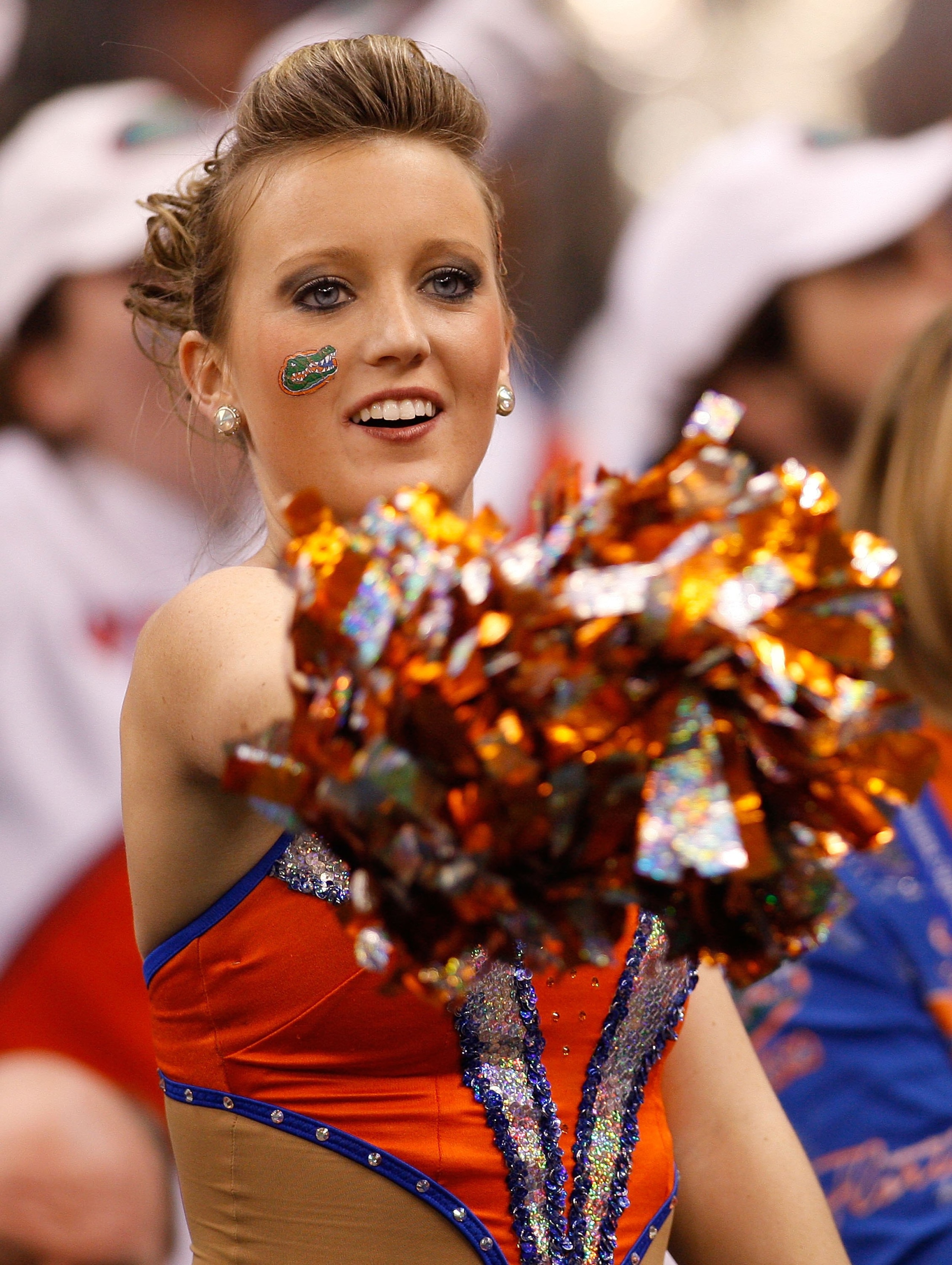 NEW ORLEANS - JANUARY 01:  A cheerleader of the Florida Gators cheers during the game against the Cincinnati Bearcats during the Allstate Sugar Bowl at the Louisana Superdome on January 1, 2010 in New Orleans, Louisiana.  (Photo by Chris Graythen/Getty Im