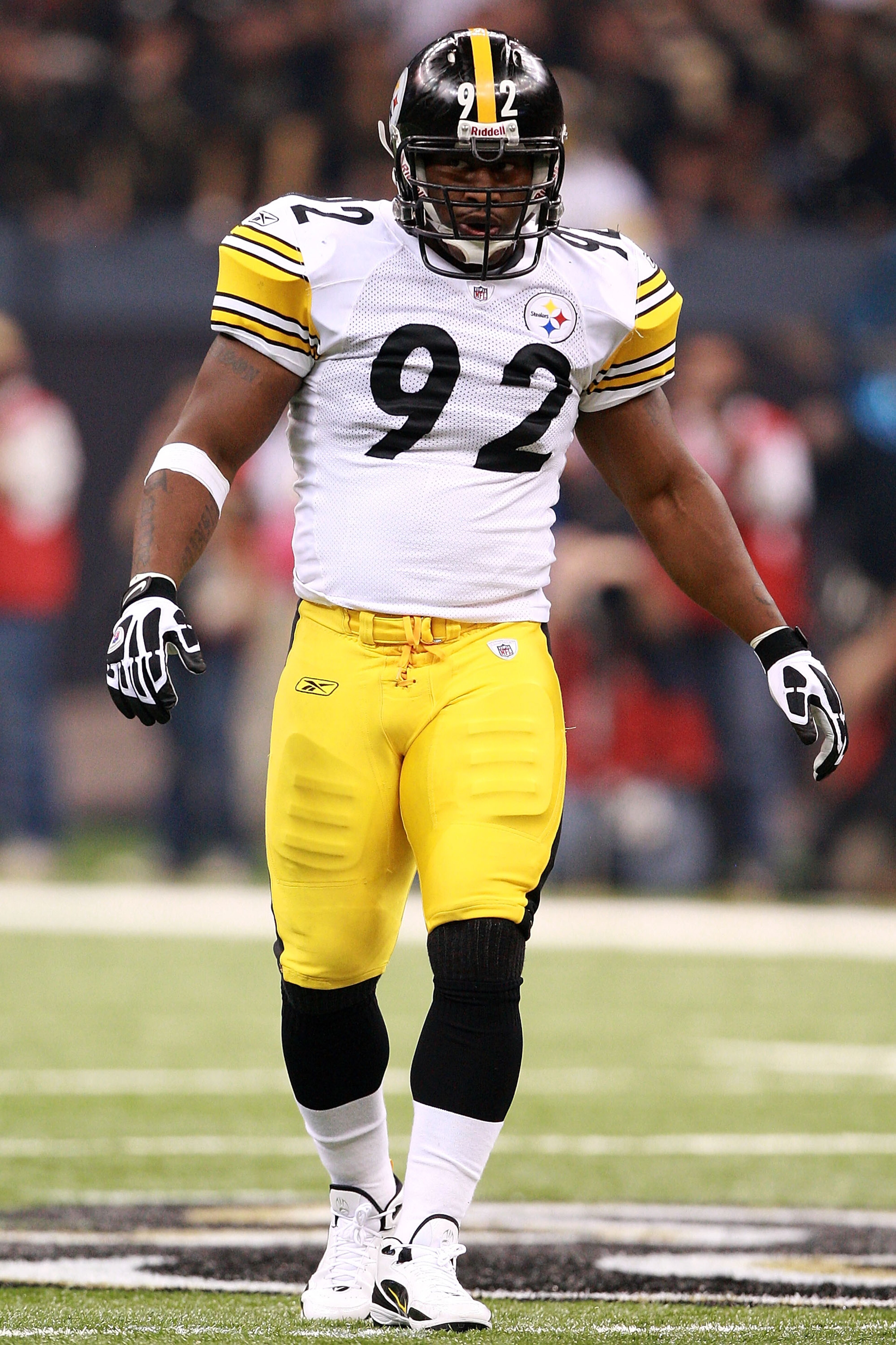 NEW ORLEANS - OCTOBER 31:  James Harrison #92 of the Pittsburgh Steelers is seen on the field during the game against the New Orleans Saints at Louisiana Superdome on October 31, 2010 in New Orleans, Louisiana.  The Saints won 20-10 over the Steelers.  (P