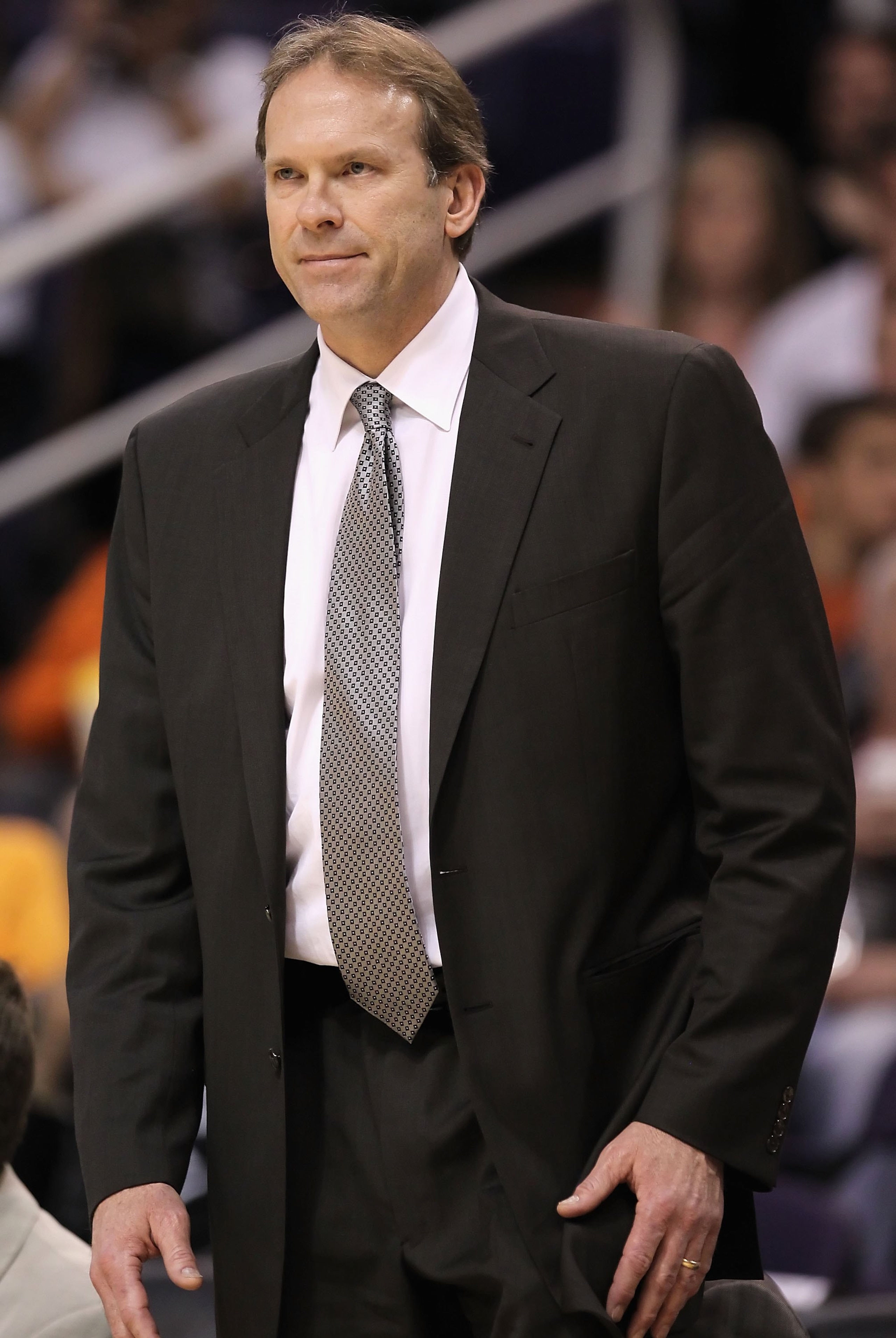 PHOENIX - MARCH 16:  Head coach Kurt Rambis of the Minnesota Timberwolves reacts during the NBA game against the Phoenix Suns at US Airways Center on March 16, 2010 in Phoenix, Arizona. The Suns defeated the Timberwolves 152-114.  NOTE TO USER: User expre