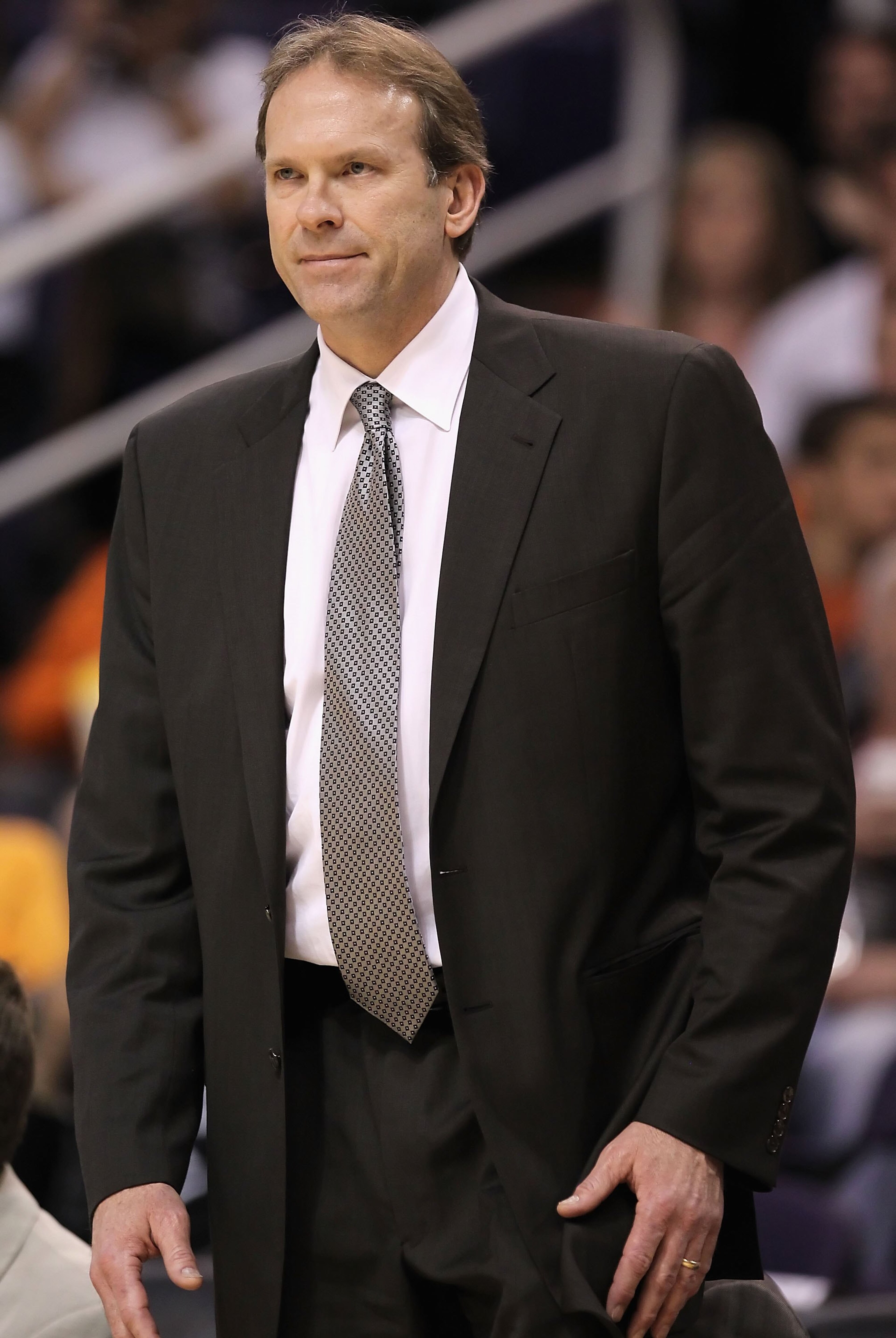 PHOENIX - MARCH 16:  Head coach Kurt Rambis of the Minnesota Timberwolves reacts during the NBA game against the Phoenix Suns at US Airways Center on March 16, 2010 in Phoenix, Arizona. The Suns defeated the Timberwolves 152-114.  NOTE TO USER: User expre
