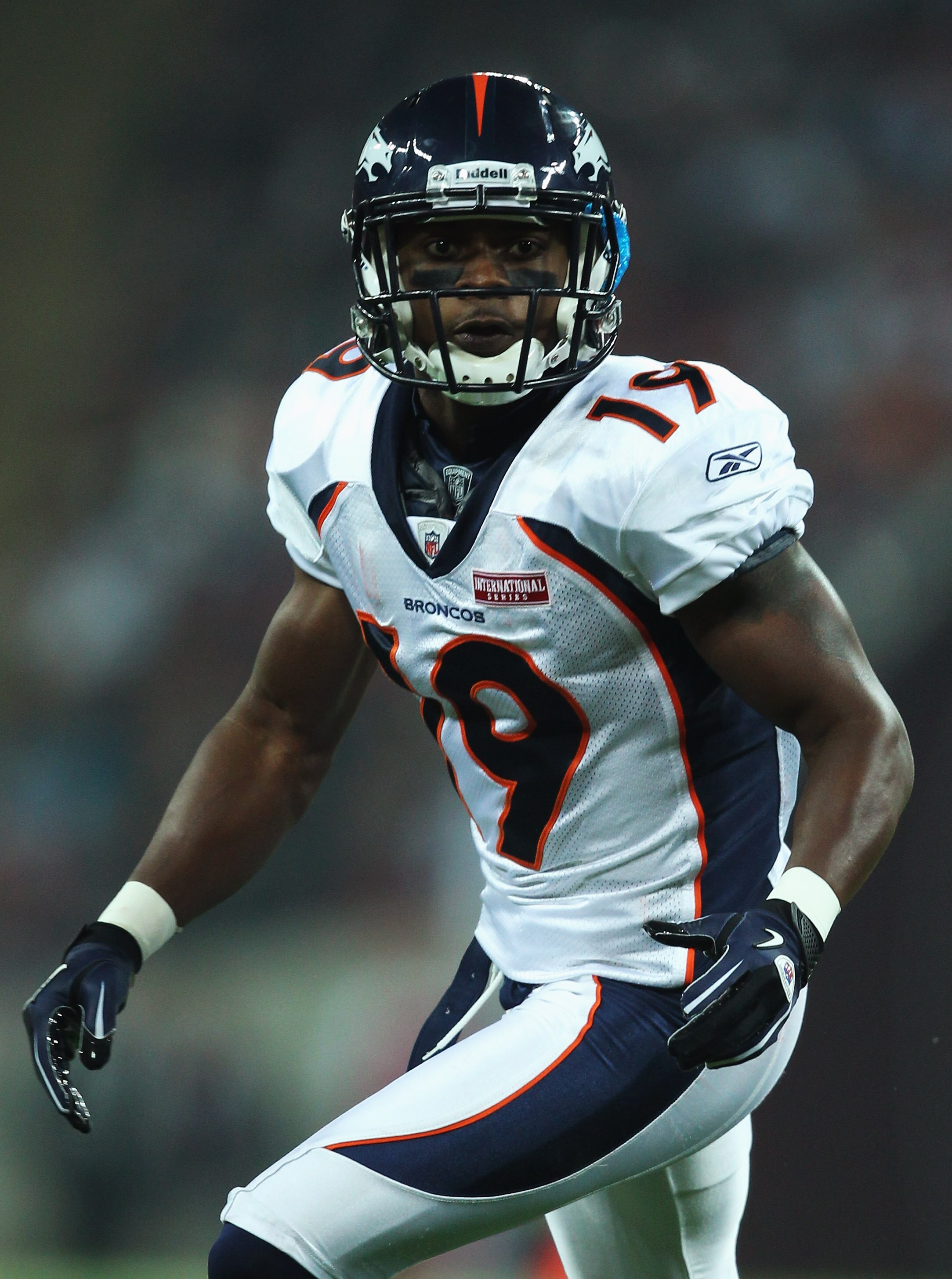 LONDON, ENGLAND - OCTOBER 31:  Eddie Royal #19 of Denver Broncos in action during the NFL International Series match between Denver Broncos and San Francisco 49ers at Wembley Stadium on October 31, 2010 in London, England. This is the fourth occasion wher