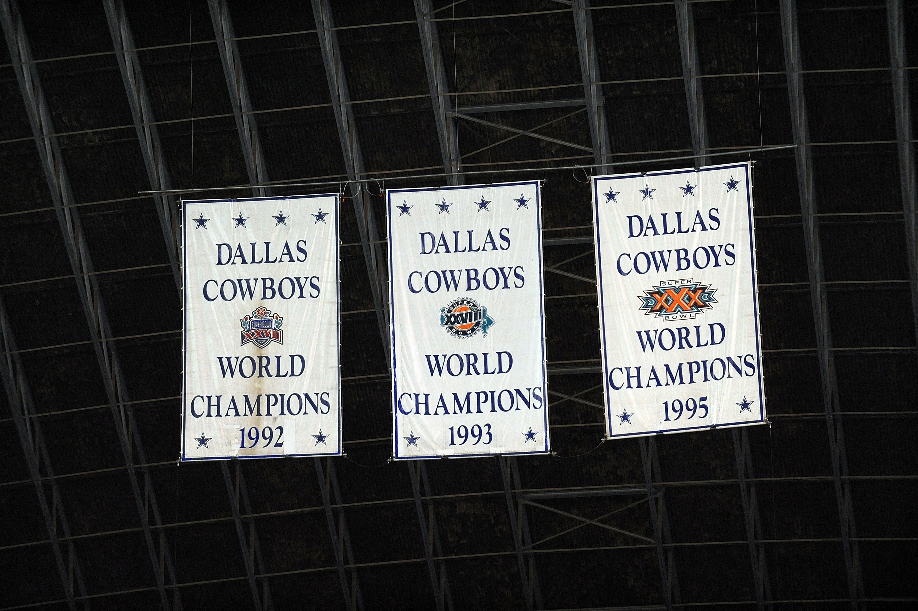 IRVING, TX - DECEMBER 20:  Dallas Cowboy Super Bowl banners hang during the last home game against the Baltimore Ravens on December 20, 2008 in Irving, Texas. The Cowboys are playing their final regular season home game before moving to a new stadium in A