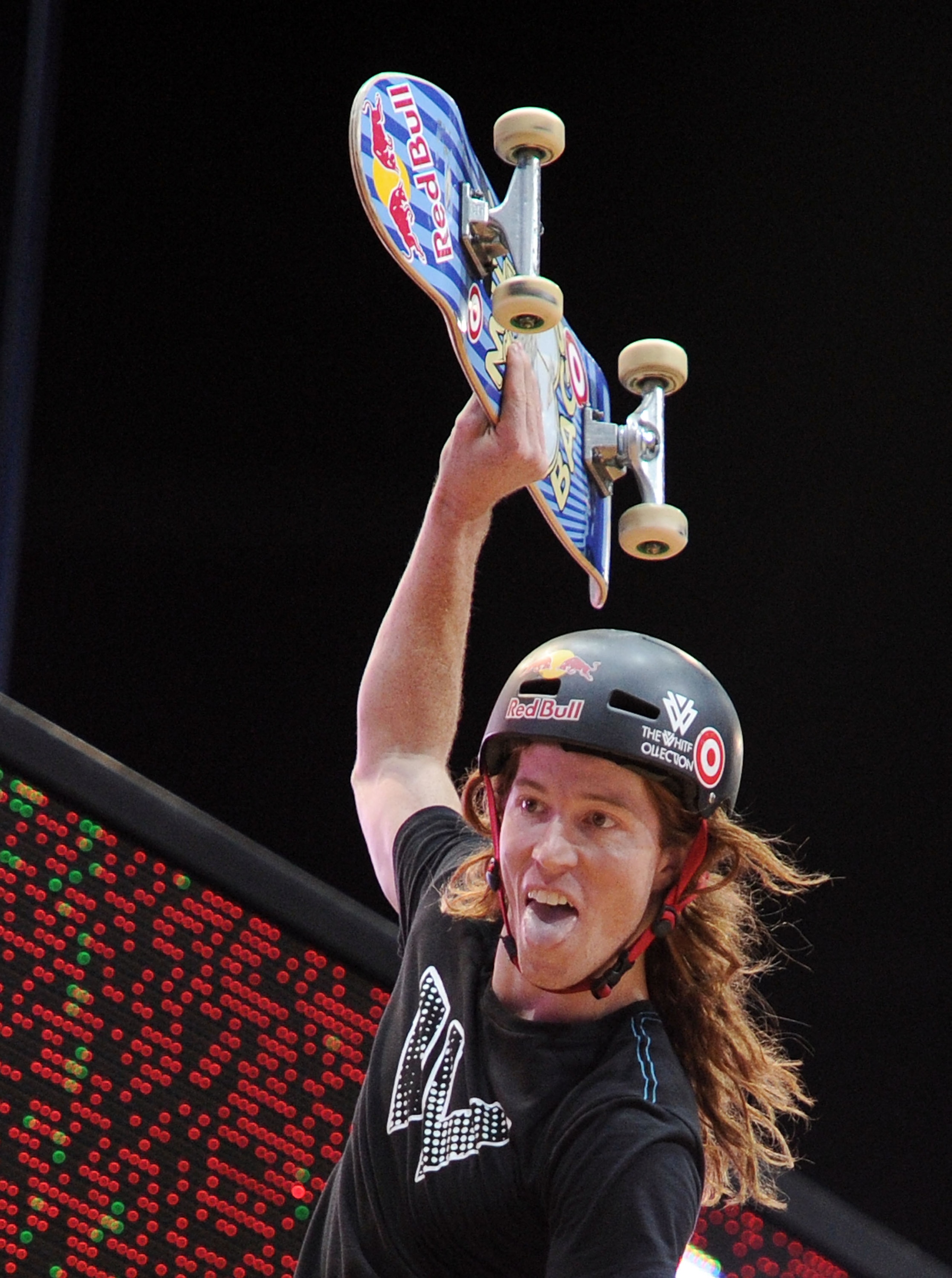 LOS ANGELES, CA - JULY 30:  Shaun White jokes on the ramp as he competes in the Skateboard Vert Final during X Games 16 at the Nokia Theatre LA Live on July 30, 2010 in Los Angeles, California.  (Photo by Harry How/Getty Images)