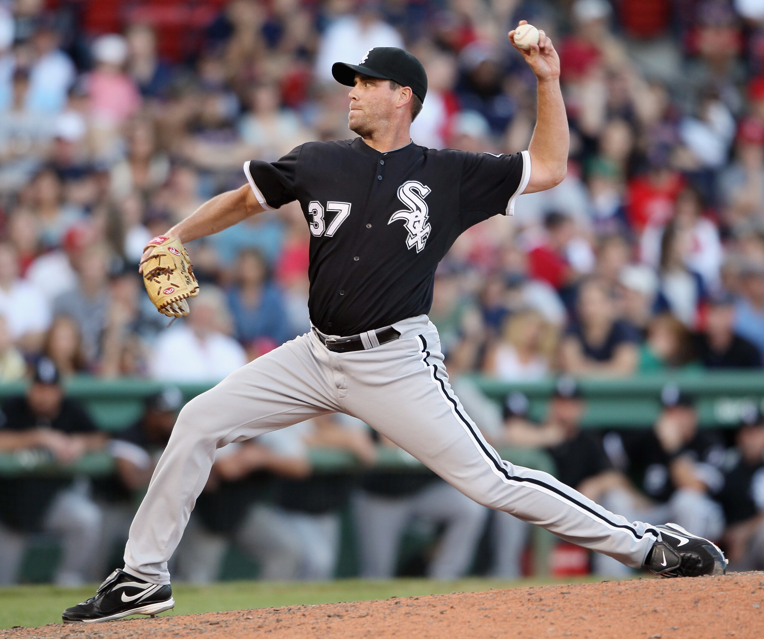 BOSTON - SEPTEMBER 05:  Matt Thornton #37 of the Chicago White Sox delivers a pitch in the ninth inning against the Boston Red Sox on September 5, 2010 at Fenway Park in Boston, Massachusetts.The White Sox defeated the Red Sox 7-5.  (Photo by Elsa/Getty I