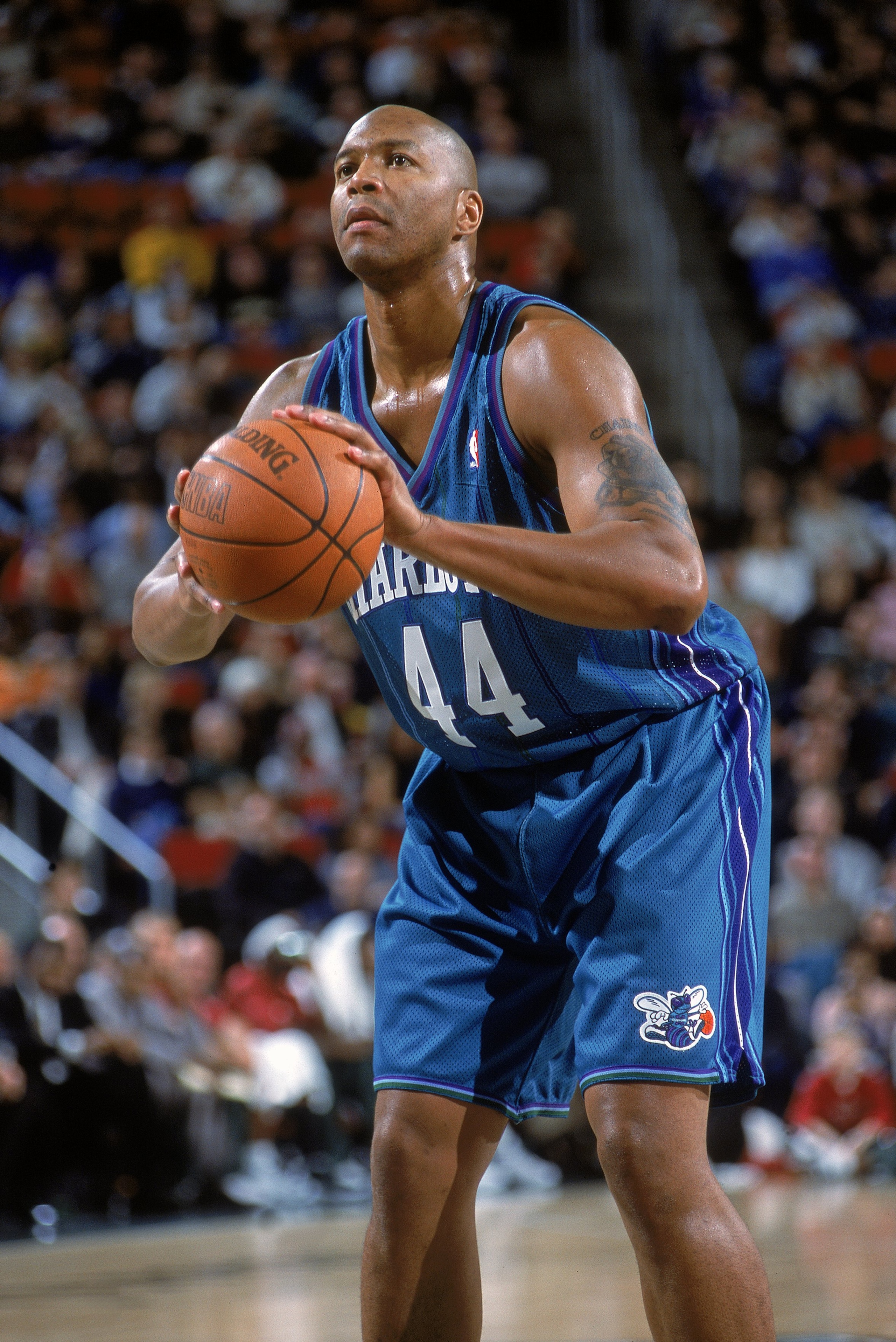 30 Dec 2000:  Derrick Coleman #44 of the Charlotte Hornets lines up a freethrow during the game against the Seattle SuperSonics at the Key Arena in Seattle, Washington.  The SuperSonics defeated the Hornets 104-102.  NOTE TO USER: It is expressly understo