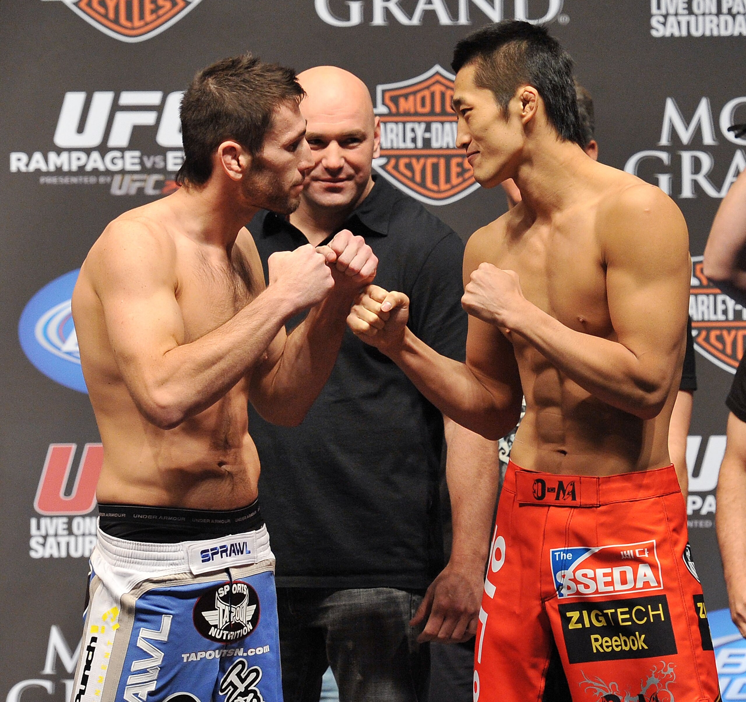 LAS VEGAS - MAY 28: UFC fighter Amir Sadollah (L) faces off against UFC fighter Dong Hyun Kim (R) at UFC 114: Rampage versus Rashad at the Mandalay Bay Hotel on May 28, 2010 in Las Vegas, Nevada. (Photo by Jon Kopaloff/Getty Images) LAS VEGAS - MAY 28: UFC fighter Amir Sadollah (L) faces off against UFC fighter Dong Hyun Kim (R) at UFC 114: Rampage versus Rashad at the Mandalay Bay Hotel on May 28, 2010 in Las Vegas, Nevada. (Photo by Jon Kopaloff/Getty Images)