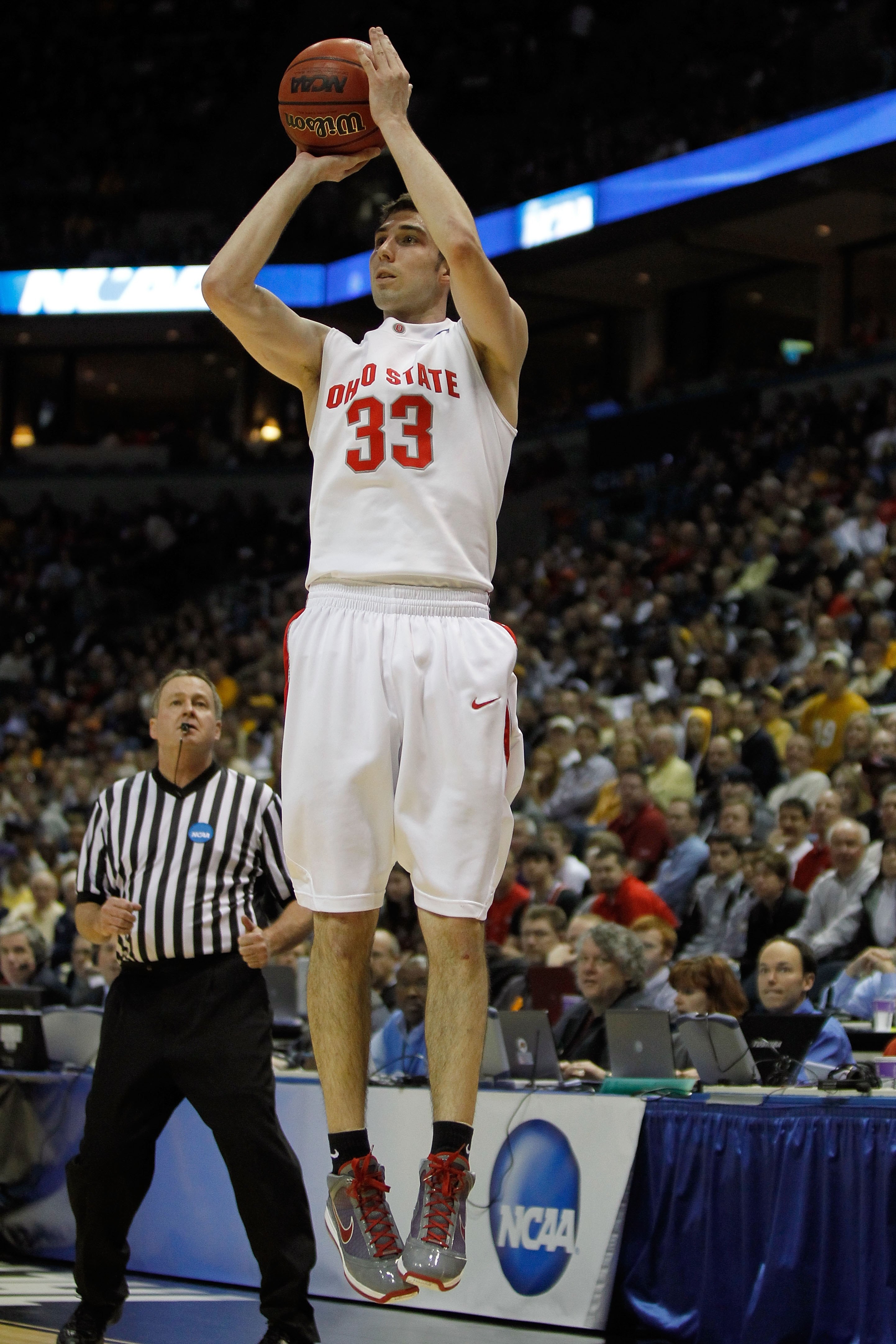 MILWAUKEE - MARCH 21:  Jon Diebler #33 of the Ohio State Buckeyes shoots the ball while taking on the Georgia Tech Yellow Jackets during the second round of the 2010 NCAA men's basketball tournament at the Bradley Center on March 21, 2010 in Milwaukee, Wi