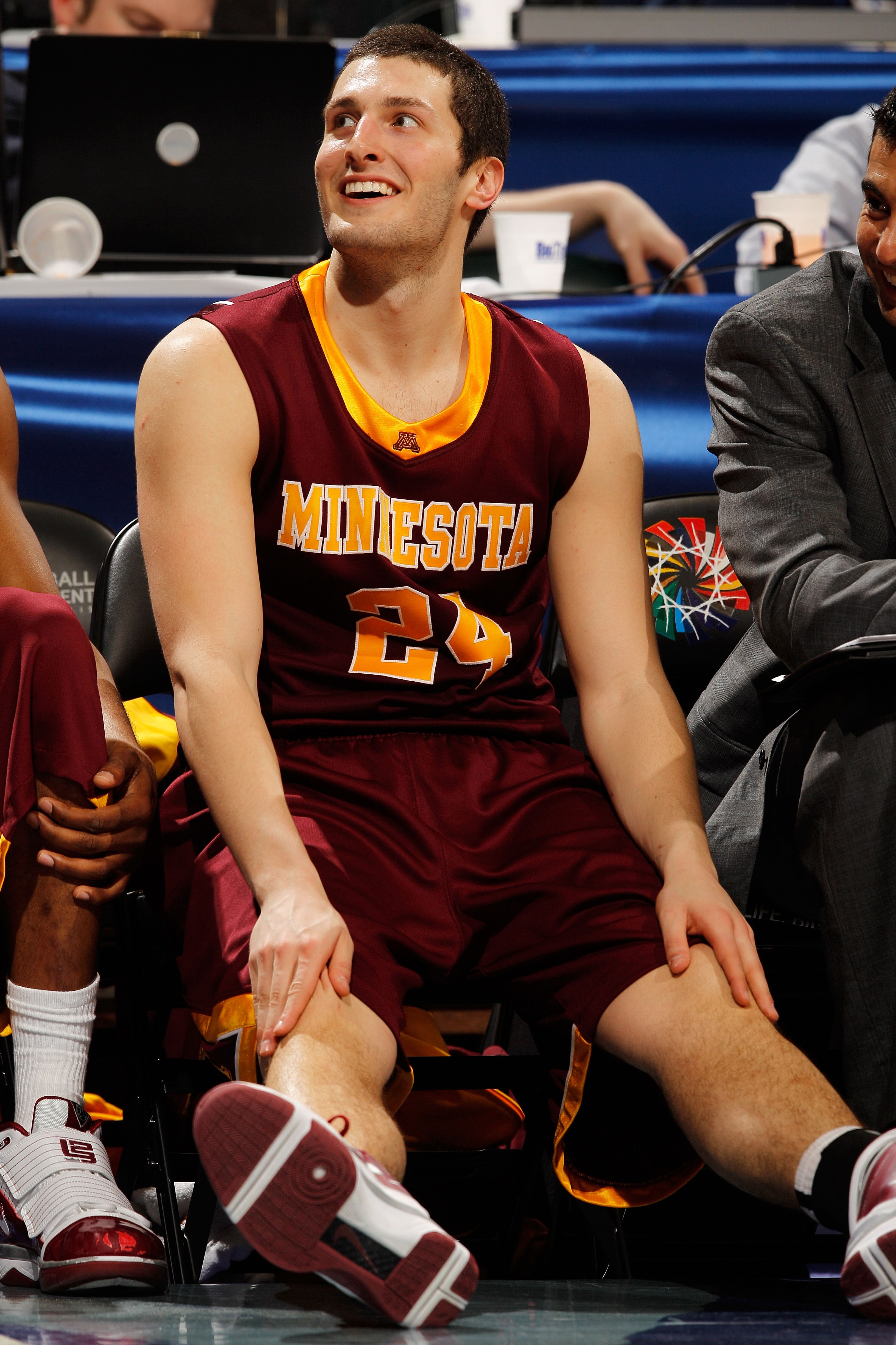 INDIANAPOLIS - MARCH 13:  Guard Blake Hoffarber #24 of the Minnesota Golden Gophers reacts in the final moments of their 69-42 win over the Purdue Boilermakers in the semifinals of the Big Ten Men's Basketball Tournament at Conseco Fieldhouse on March 13,