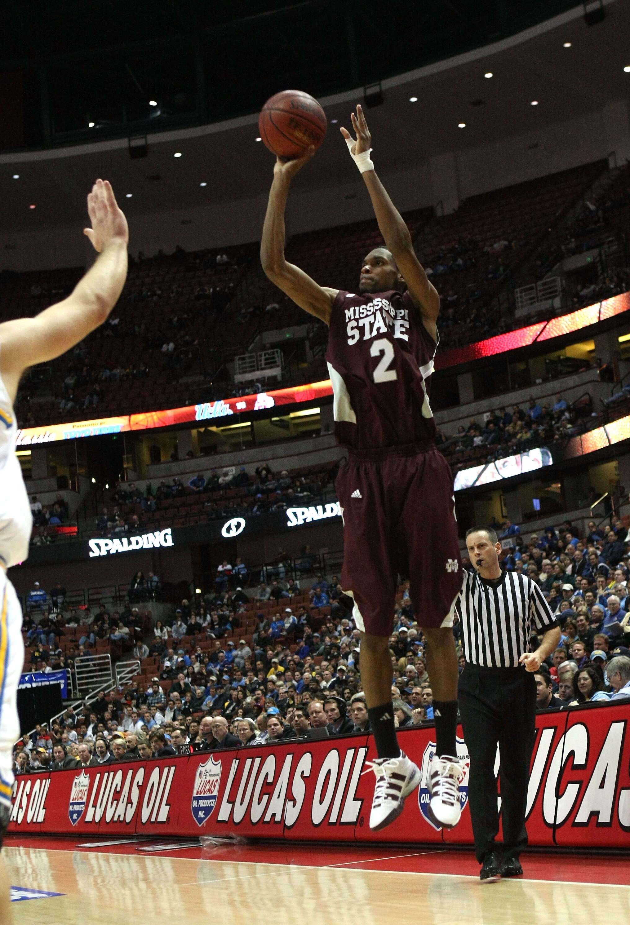 ANAHEIM, CA - DECEMBER 12:  Ravern Johnson #2 of the Mississippi State Bulldogs shoots a jump shot against the UCLA Bruins in the John Wooden Classic on December 12, 2009 at the Honda Center in Anaheim, California. Mississippi State won 72-54.  (Photo by