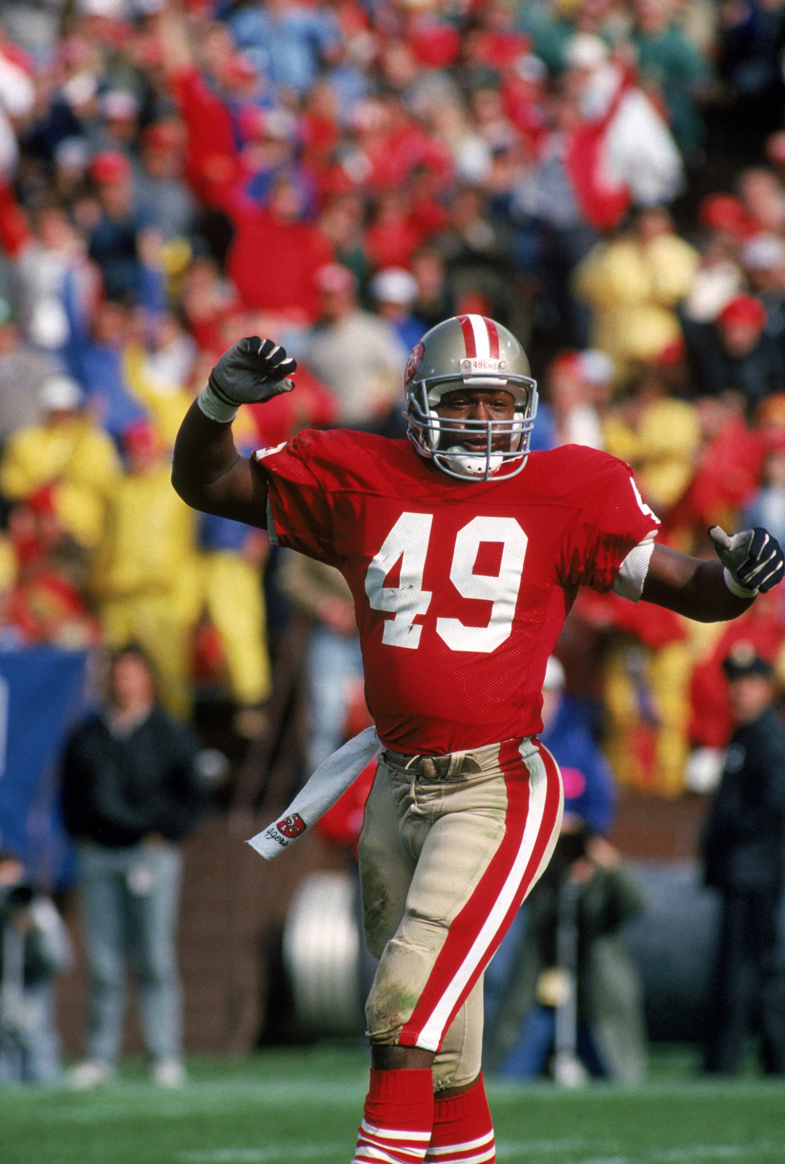 SAN FRANCISCO - NOVEMBER 13:  Defensive back Jeff Fuller #49 of the San Francisco 49ers reacts on the field during a game against the Los Angeles Raiders at Candlestick Park on November 13, 1988 in San Francisco, California.  The Raiders won 9-3.  (Photo