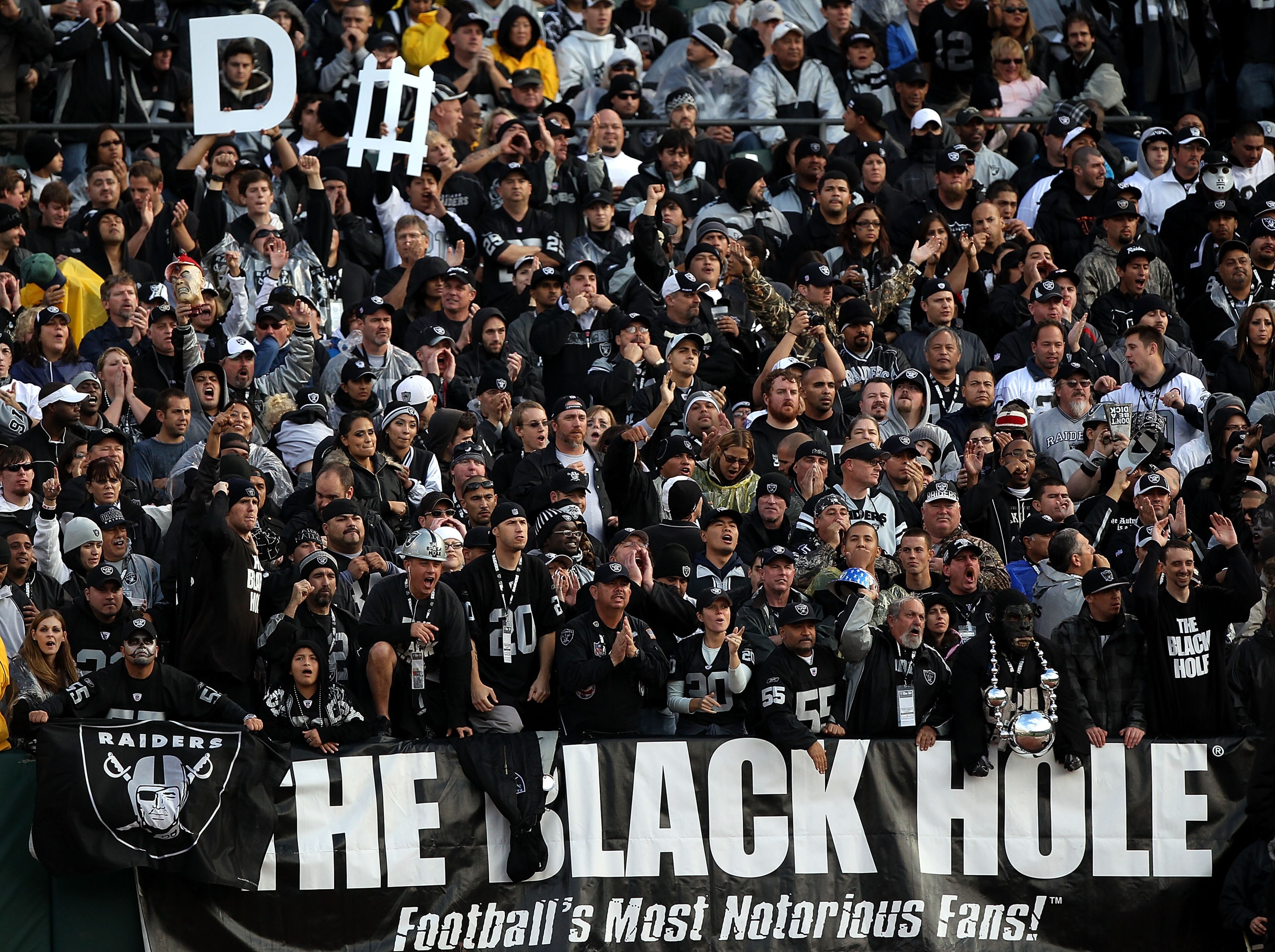 OAKLAND, CA - NOVEMBER 07: Fans of the Oakland Raiders look on against of the Kansas City Chiefs during an NFL game at Oakland-Alameda County Coliseum on November 7, 2010 in Oakland, California. (Photo by Jed Jacobsohn/Getty Images) OAKLAND, CA - NOVEMBER 07: Fans of the Oakland Raiders look on against of the Kansas City Chiefs during an NFL game at Oakland-Alameda County Coliseum on November 7, 2010 in Oakland, California. (Photo by Jed Jacobsohn/Getty Images)