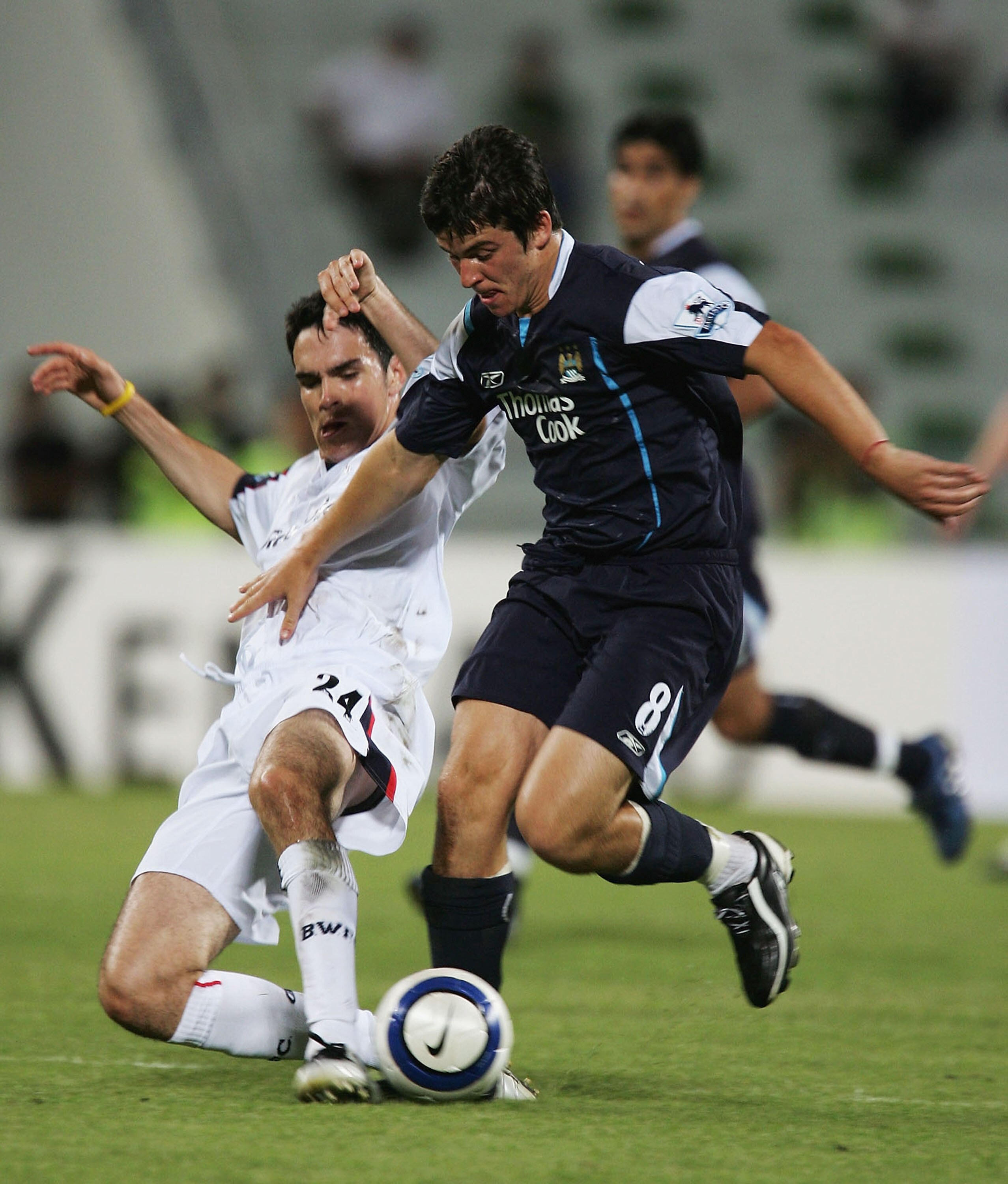 BANGKOK, THAILAND - JULY 20:  Joey Barton of Manchester City battles with Joey O'Brien of Bolton Wanderers during the FA Premier League Asia Trophy First Round match between Manchester City and Bolton Wanderers at the Rajamangala Stadium on July 20, 2005 