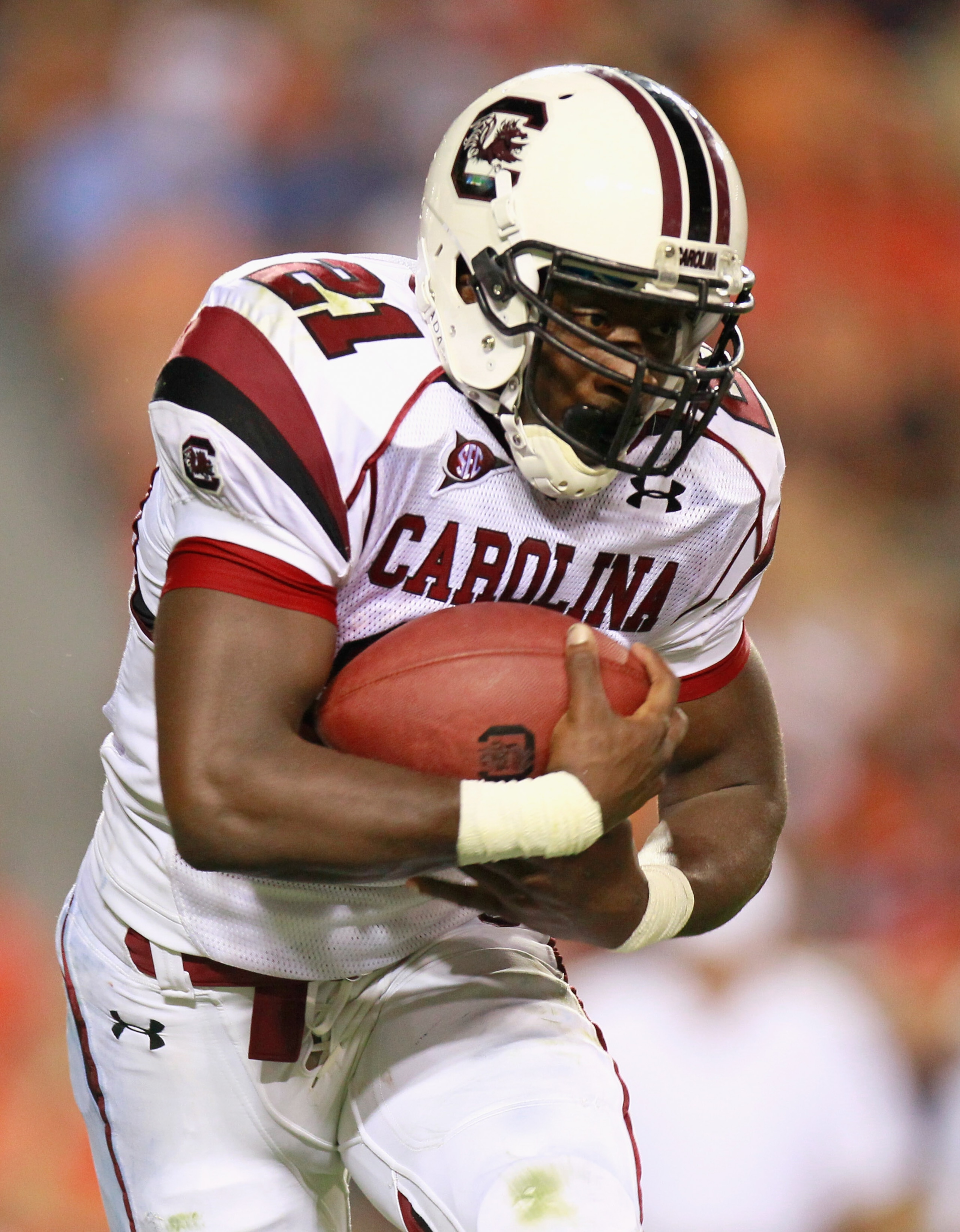 AUBURN, AL - SEPTEMBER 25: Marcus Lattimore #21 of the South Carolina Gamecocks against the Auburn Tigers at Jordan-Hare Stadium on September 25, 2010 in Auburn, Alabama. (Photo by Kevin C. Cox/Getty Images) AUBURN, AL - SEPTEMBER 25: Marcus Lattimore #21 of the South Carolina Gamecocks against the Auburn Tigers at Jordan-Hare Stadium on September 25, 2010 in Auburn, Alabama. (Photo by Kevin C. Cox/Getty Images)