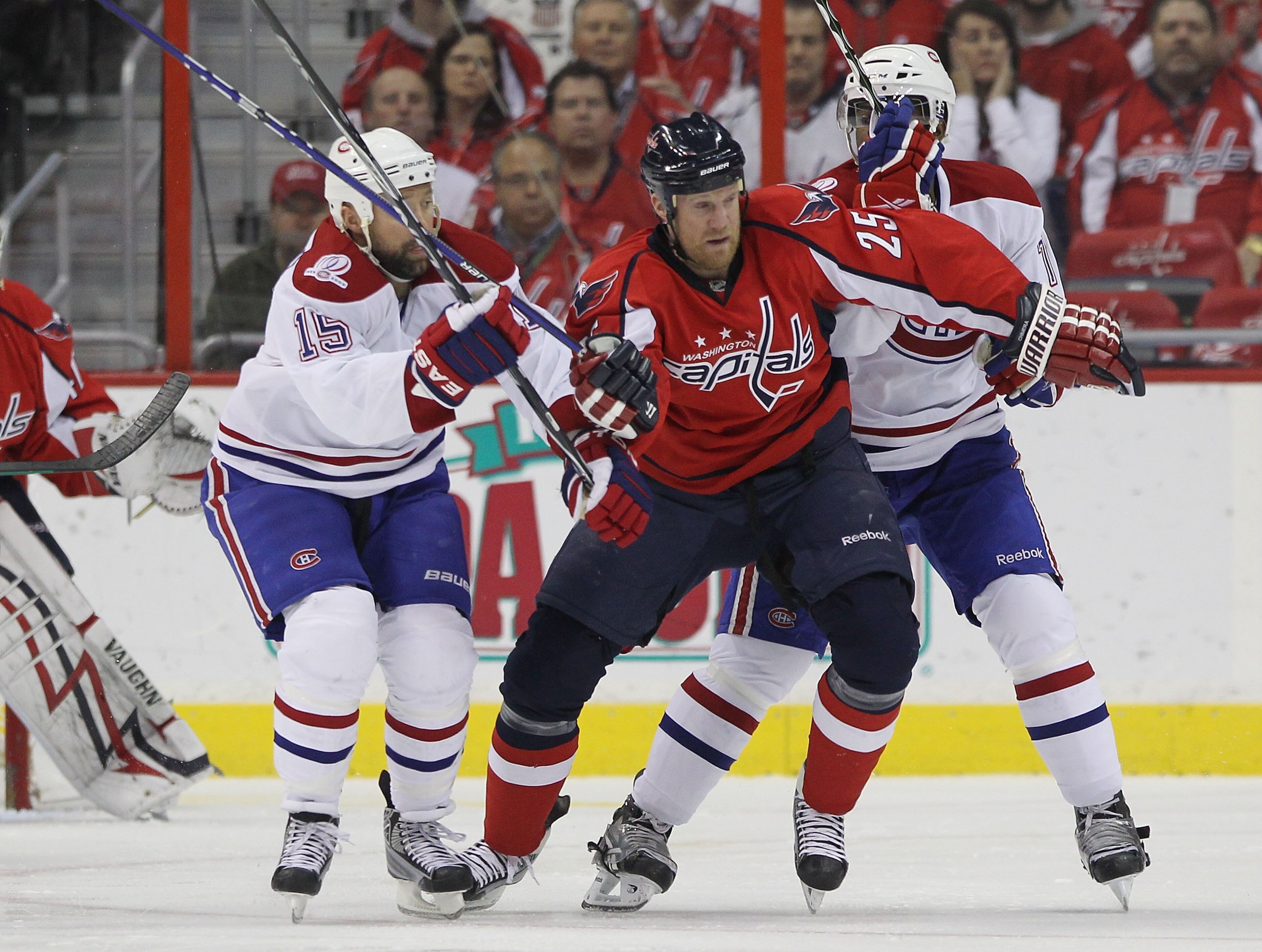 WASHINGTON - APRIL 28: Jason Chimera #25 of the Washington Capitals skates against the Montreal Canadiens in Game Seven of the Eastern Conference Quarterfinals during the 2010 NHL Stanley Cup Playoffs at the Verizon Center on April 28, 2010 in Washington,