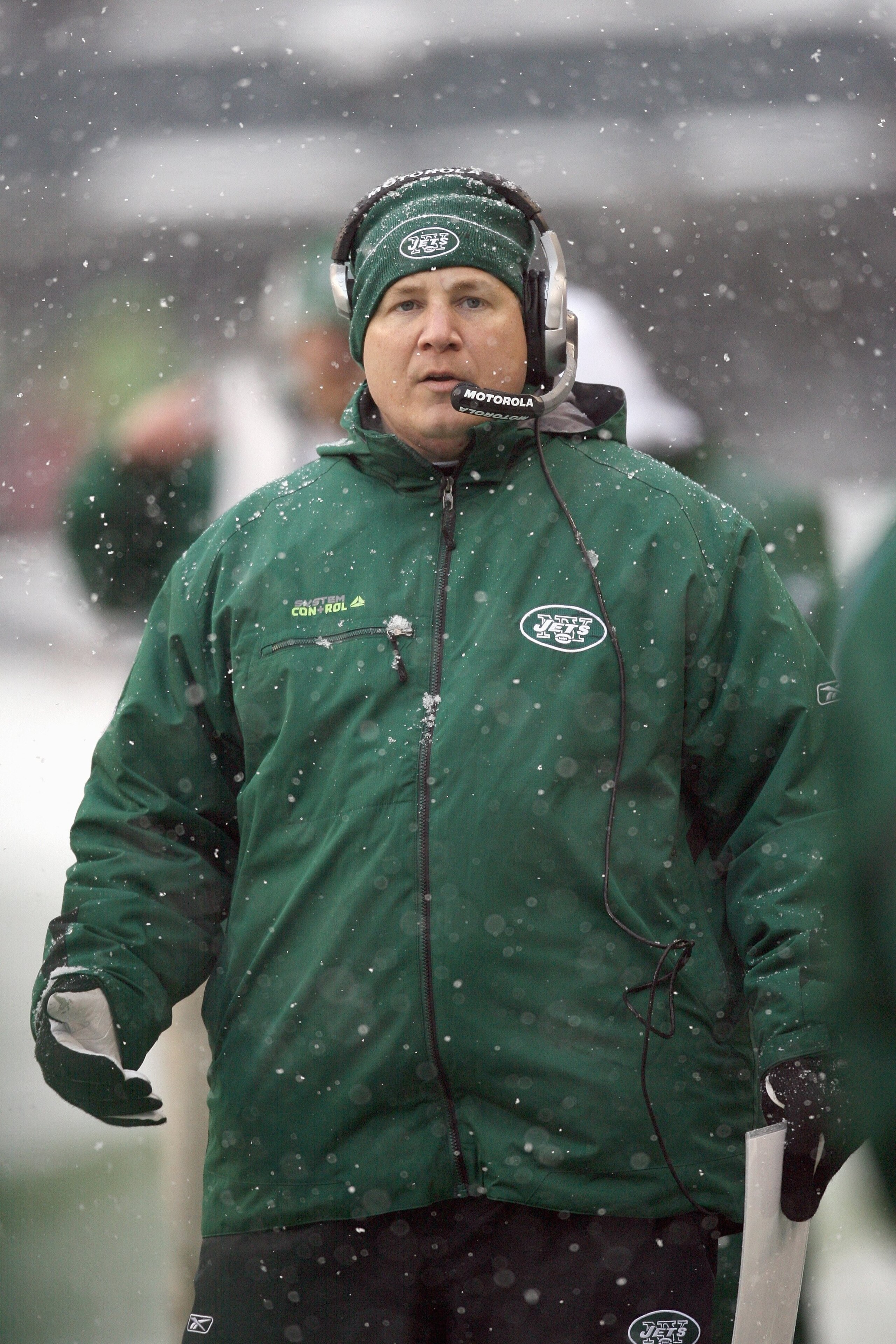 SEATTLE - DECEMBER 21: Head Coach Eric Mangini of the New York Jets looks on against the Seattle Seahawks on December 21, 2008 at Qwest Field in Seattle, Washington. The Seahawks defeated the Jets 13-3. (Photo by Otto Greule Jr/Getty Images)