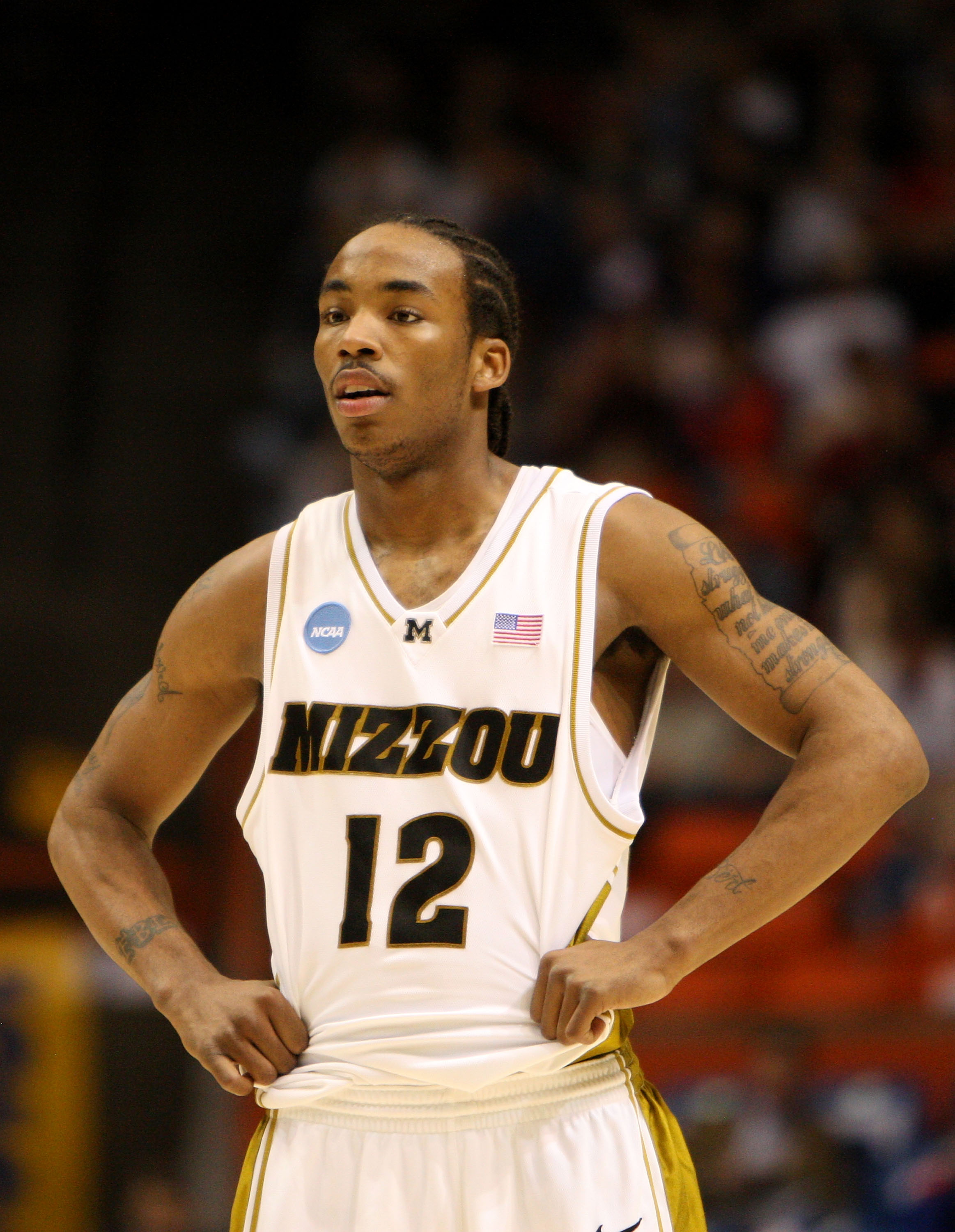 BOISE, ID - MARCH 20:  Guard Marcus Denmon #12 of the Missouri Tigers stands on the court during the game against the Cornell Big Red in the first round of the NCAA Division I Men's Basketball Tournament at the Taco Bell Arena on March 20, 2009 in Boise,