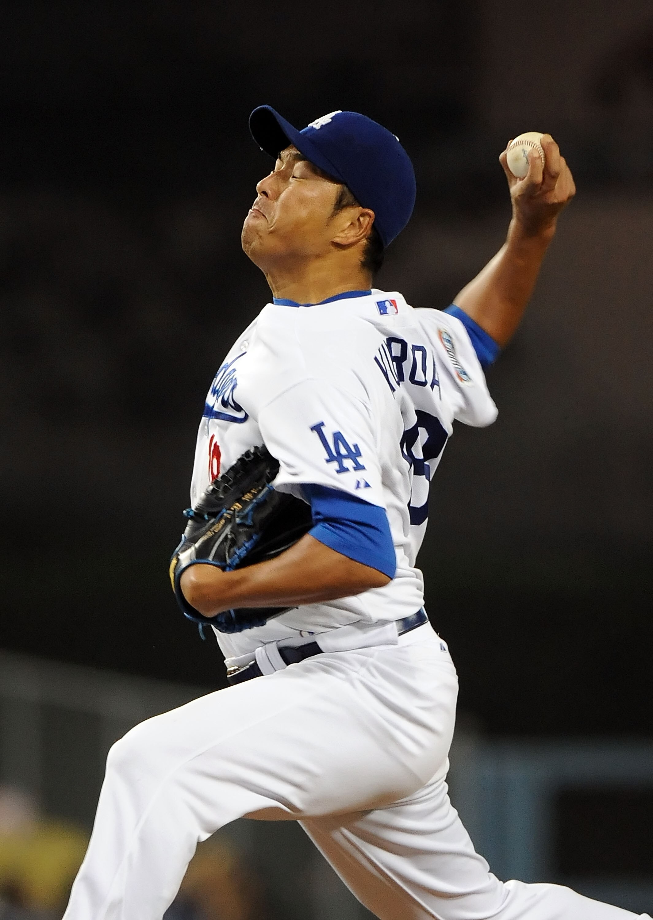 LOS ANGELES, CA - SEPTEMBER 17:  Hiroki Kuroda #18 of the Los Angeles Dodgers pitches against the Colorado Rockies at Dodger Stadium on September 17, 2010 in Los Angeles, California.  (Photo by Lisa Blumenfeld/Getty Images)