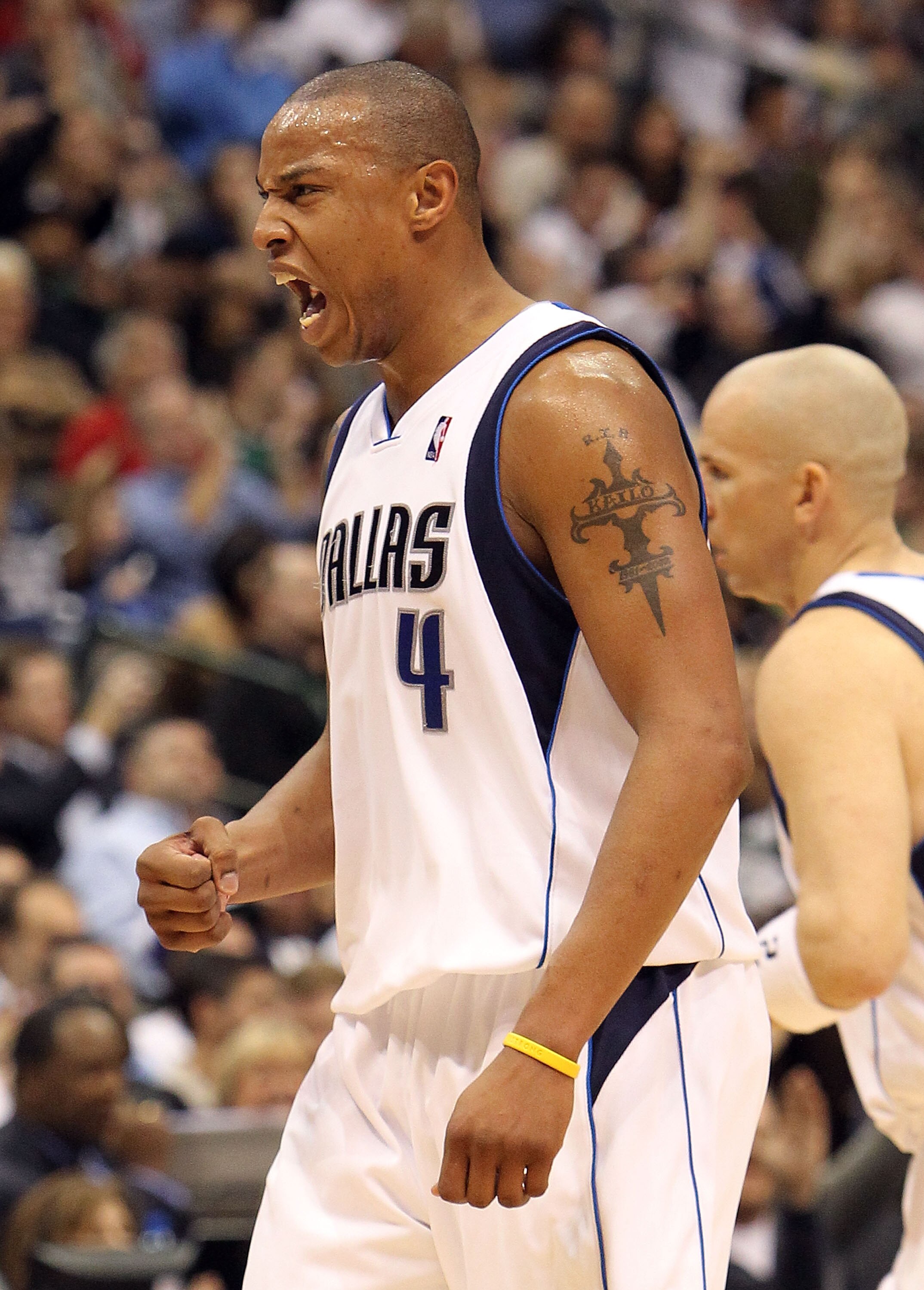 DALLAS - FEBRUARY 20:  Forward Caron Butler #4 of the Dallas Mavericks reacts during play against the Miami Heat on February 20, 2010 at American Airlines Center in Dallas, Texas.  NOTE TO USER: User expressly acknowledges and agrees that, by downloading