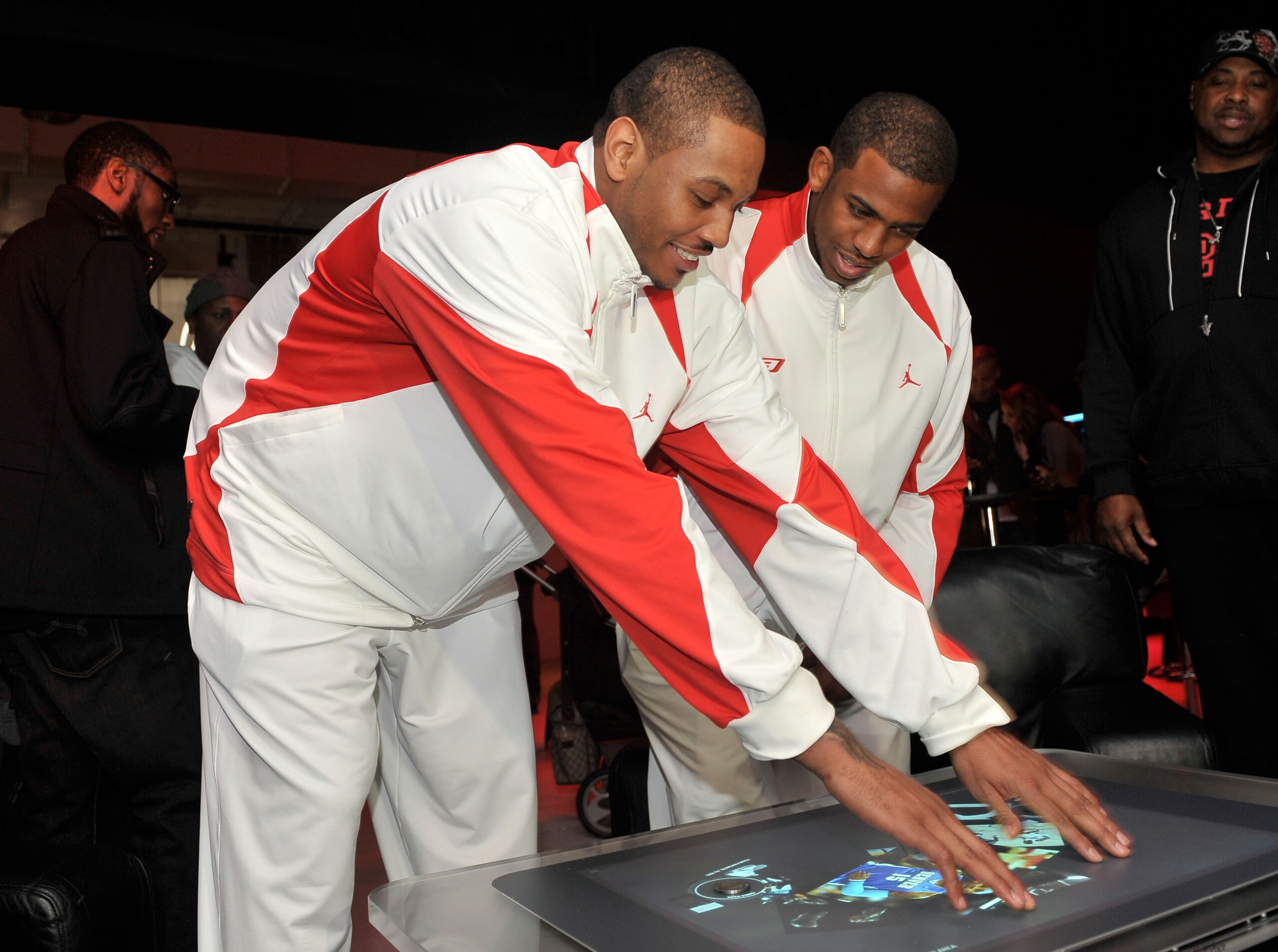 DALLAS - FEBRUARY 13: NBA players Carmelo Anthony (L) and Chris Paul attend the 23/25 Energy Space presented by Jordan Brand in Dallas, Texas on Februrary 13, 2010. (Photo by Charley Gallay/Getty Images for Jordan Brand)