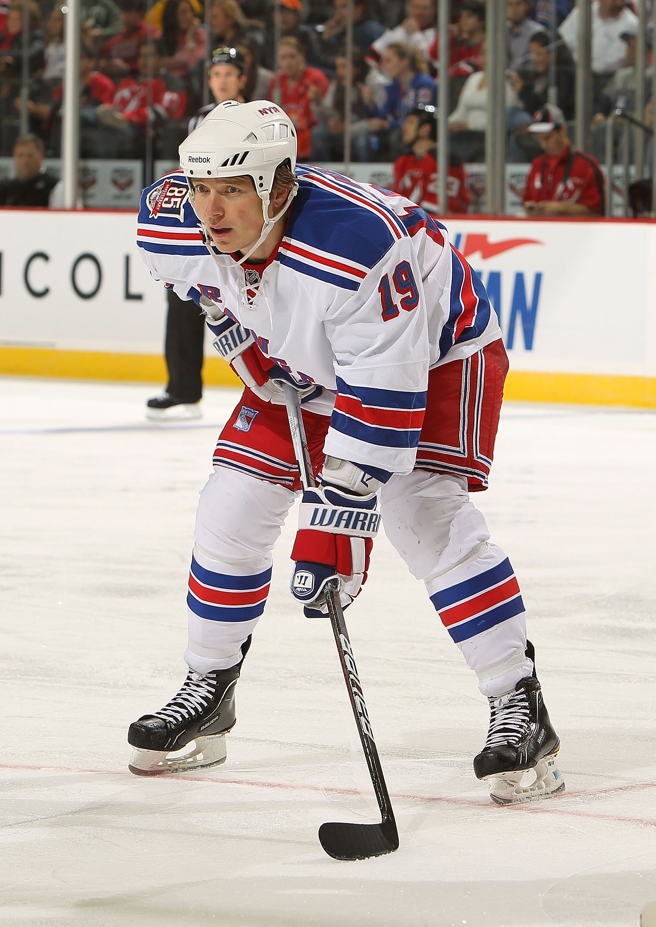 NEWARK, NJ - NOVEMBER 05: Ruslan Fedotenko #19 of the New York Rangers against the New Jersey Devils at the Prudential Center on November 5, 2010 in Newark, New Jersey.  (Photo by Nick Laham/Getty Images)
